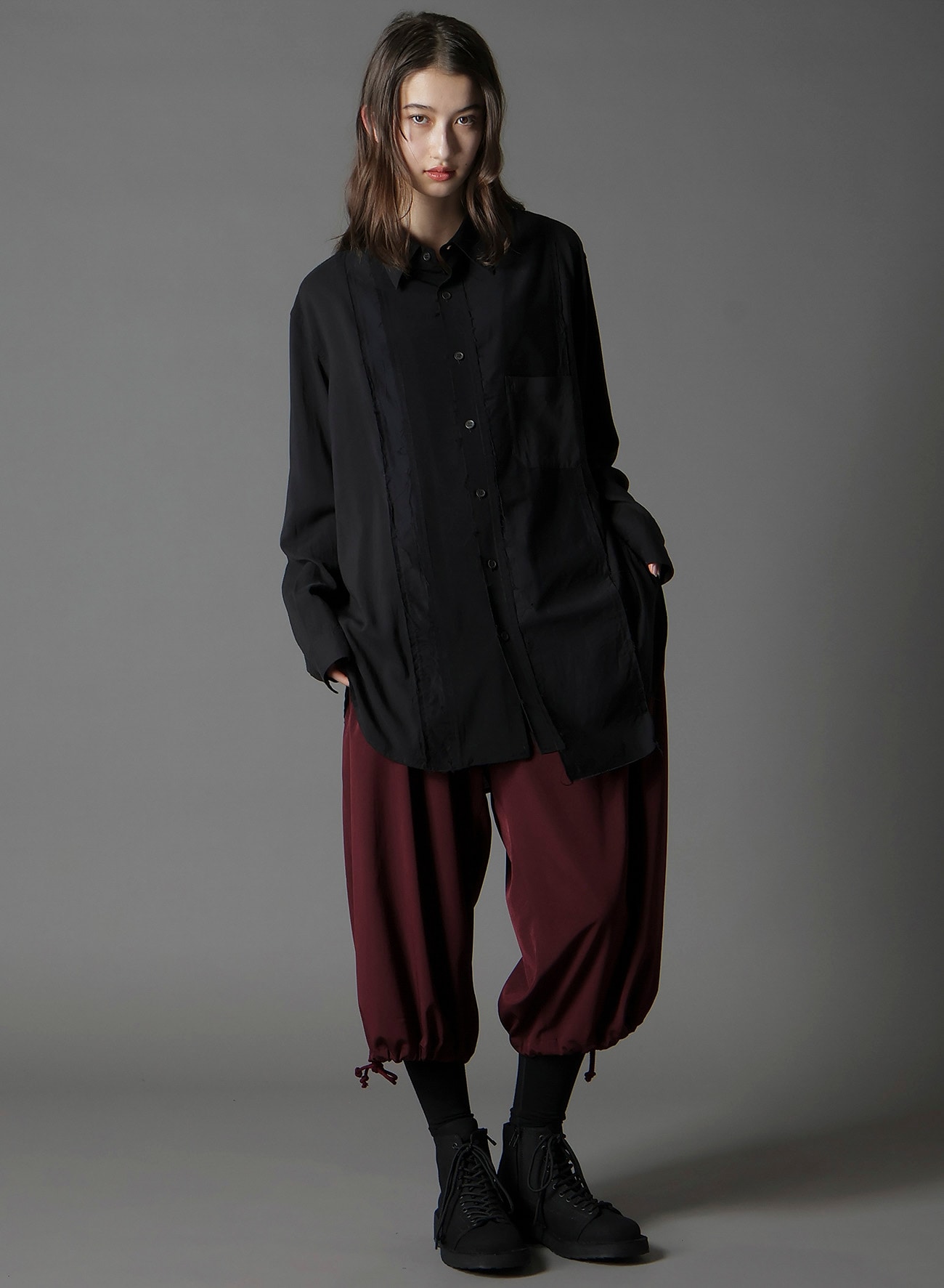 【一週間以内に消します】　Yohji Yamamoto ブラック ロングシャツ RAYON SATIN LONG SHIRT WITH SIDE SLITS(XS Black): Vintage
