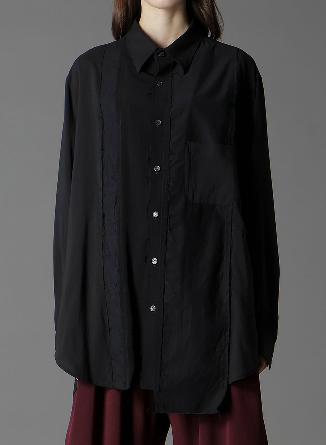 【一週間以内に消します】　Yohji Yamamoto ブラック ロングシャツ RAYON SATIN LONG SHIRT WITH SIDE SLITS(XS Black): Vintage