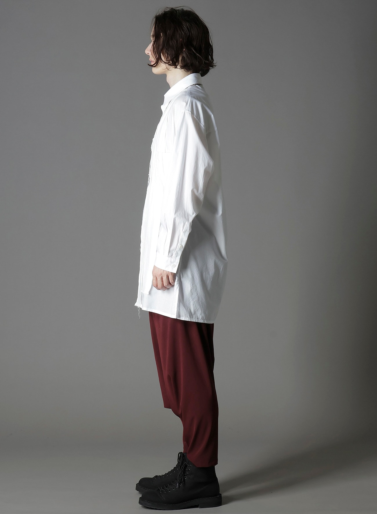 SWITCHING MATERIAL PATCHWORK WHITE SHIRT