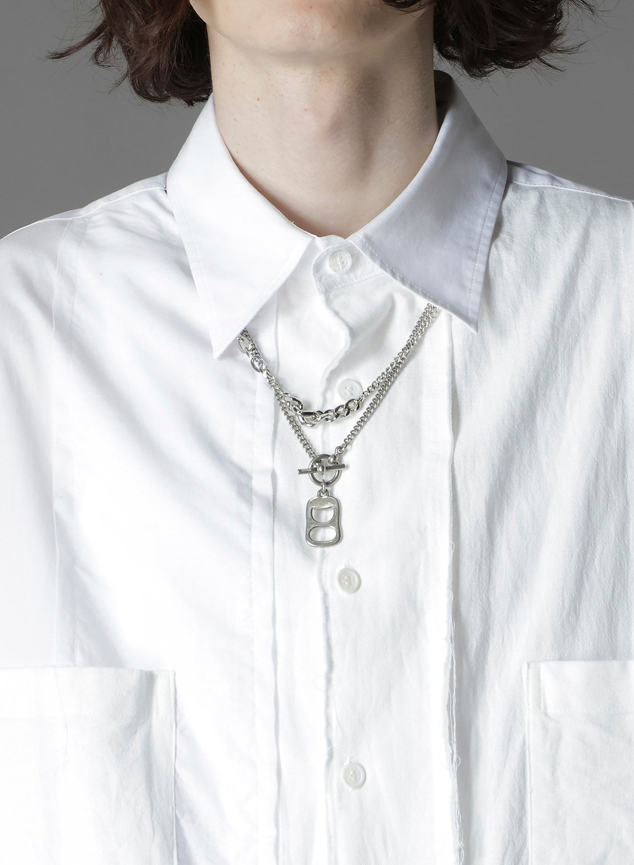 SWITCHING MATERIAL PATCHWORK WHITE SHIRT
