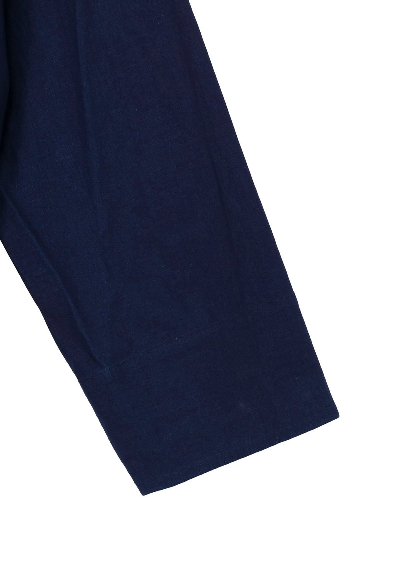 INDIGO DYED COTTON LINEN SHEETING SHAKA BUTTON STAND COLLAR SHIRT