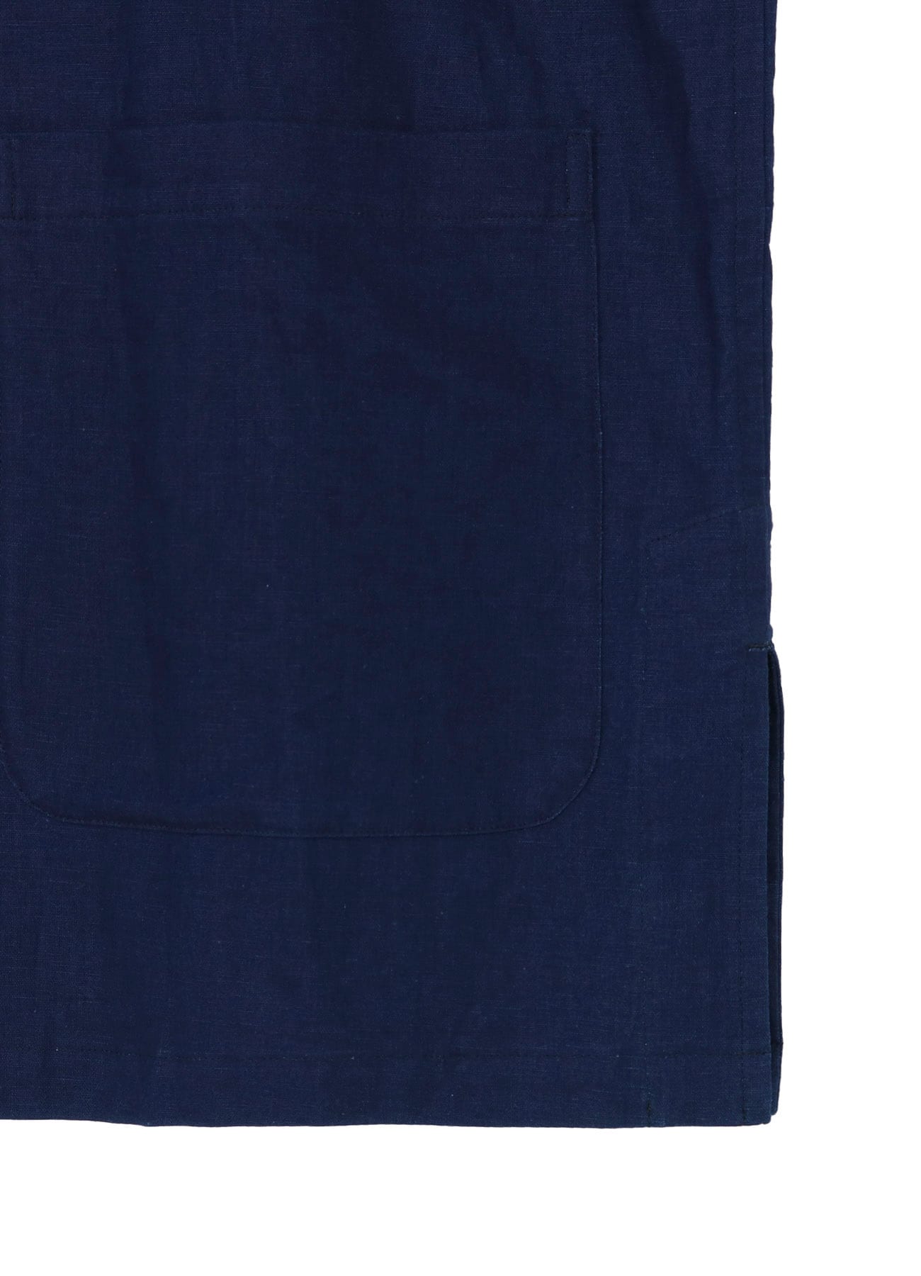INDIGO DYED COTTON LINEN SHEETING SHAKA BUTTON STAND COLLAR SHIRT