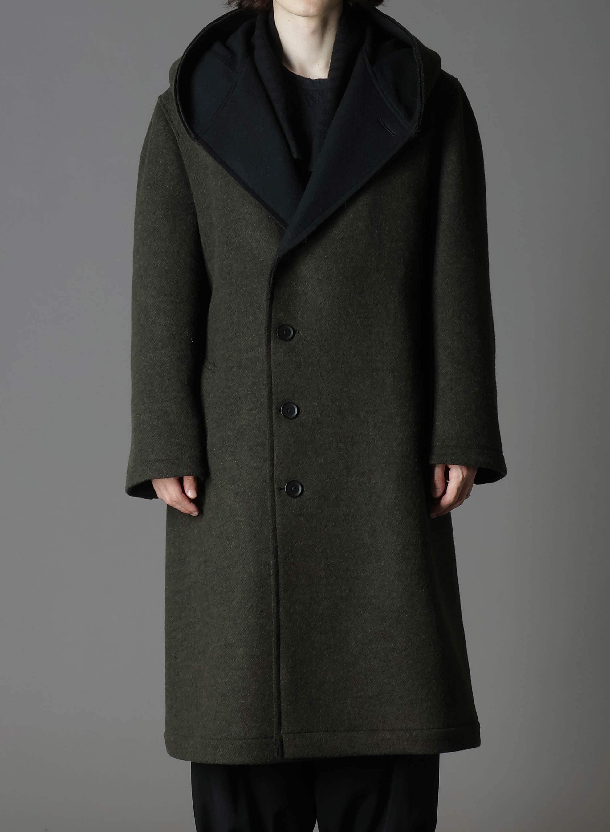 DOUBLE WEAVE MELTON UNRRIMMED HOODED COAT