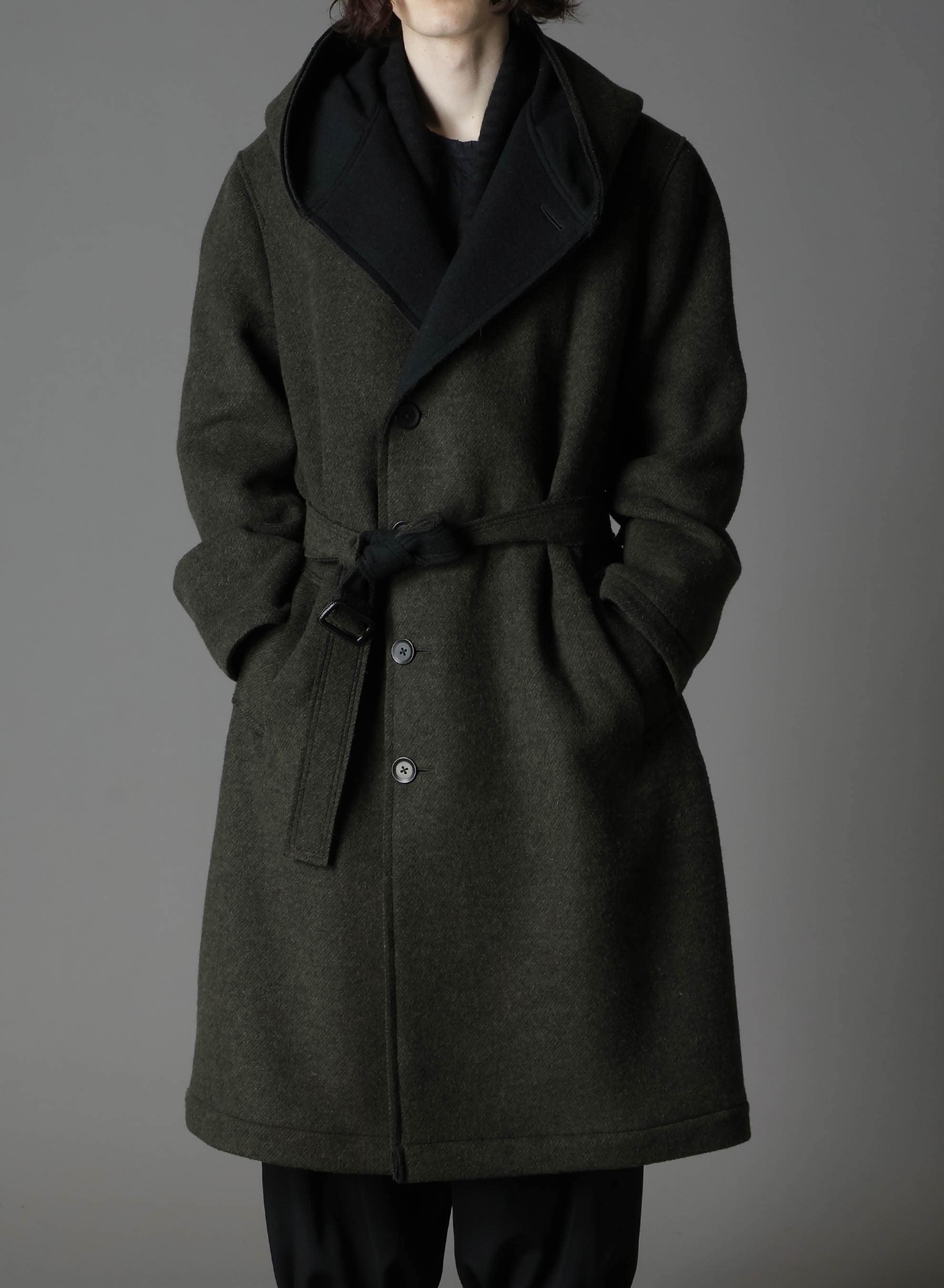 DOUBLE WEAVE MELTON UNRRIMMED HOODED COAT