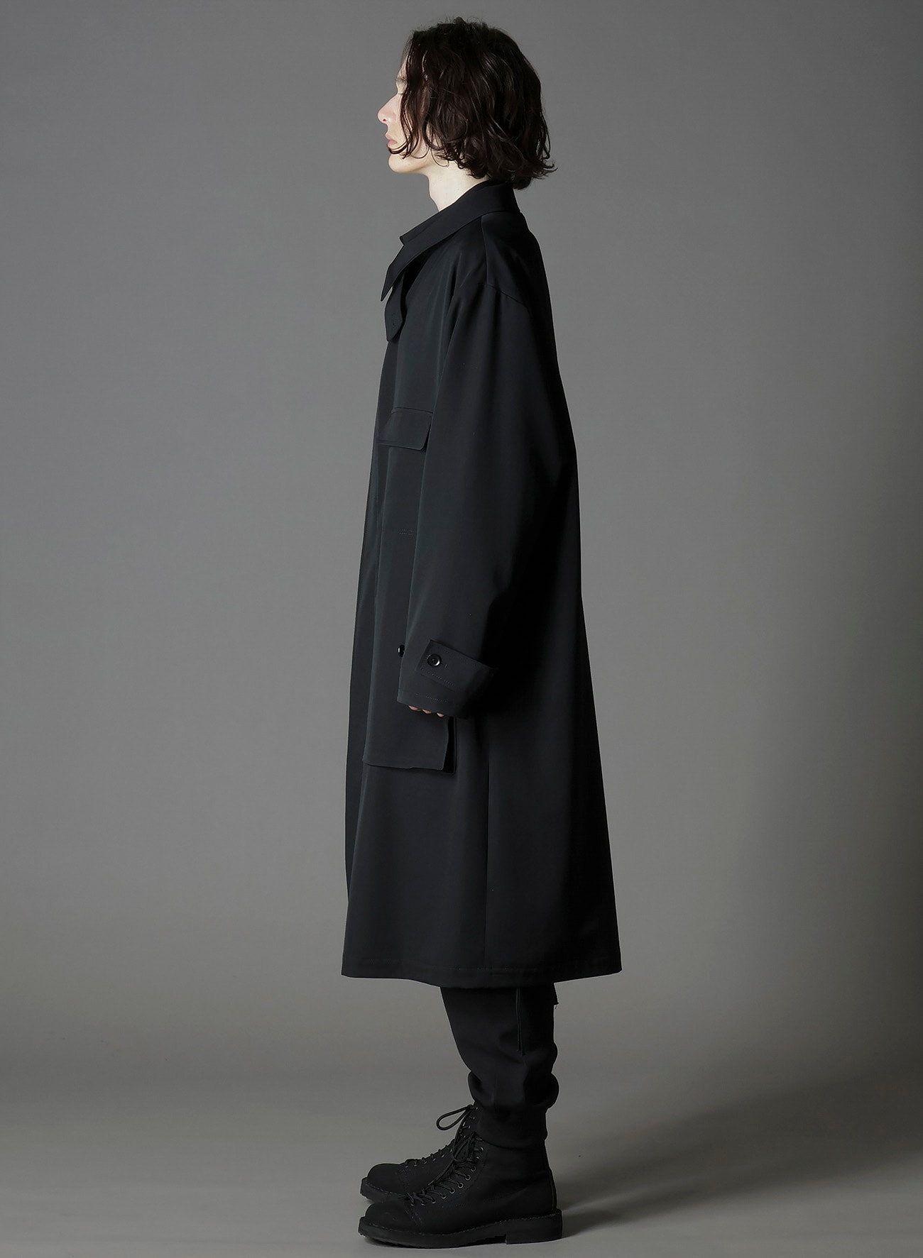 W/GABARDINE OUT POCKET LONG COAT