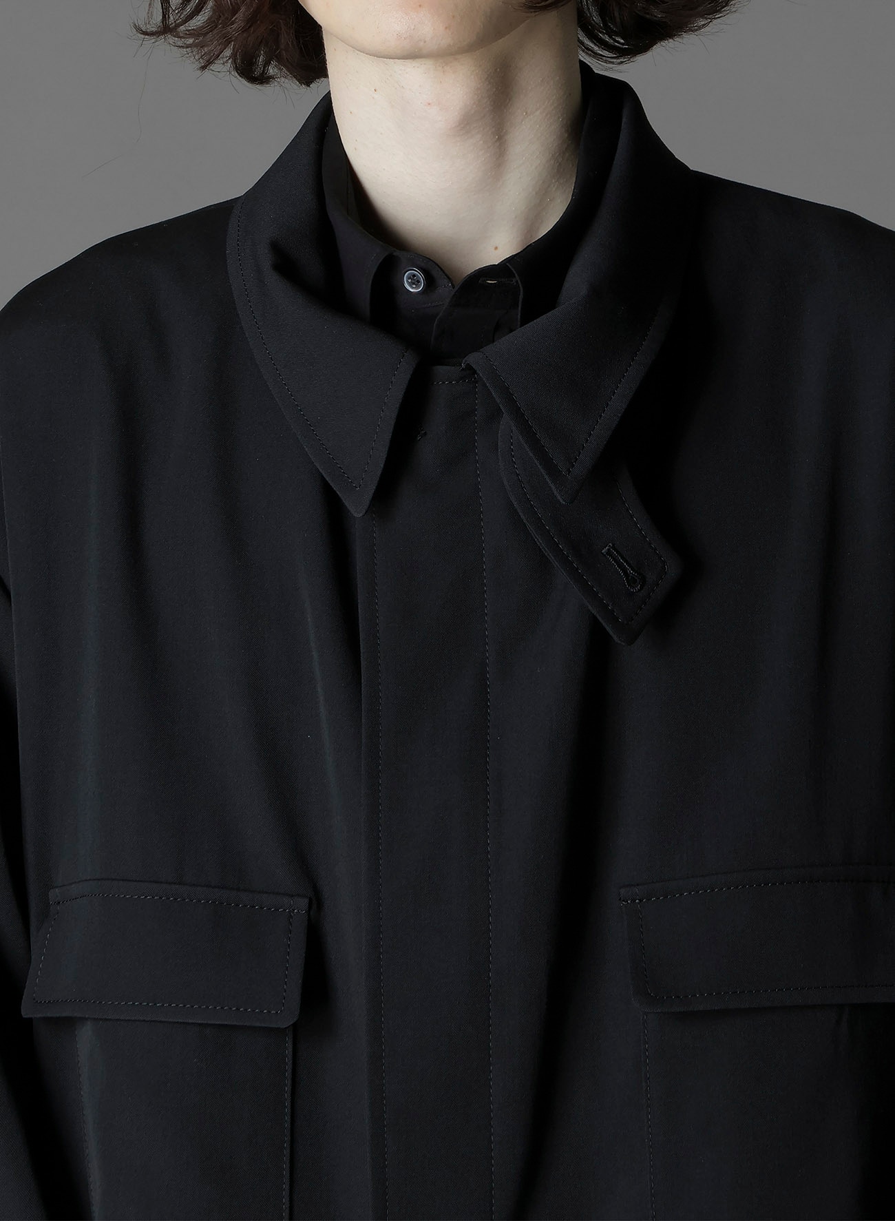W/GABARDINE OUT POCKET LONG COAT
