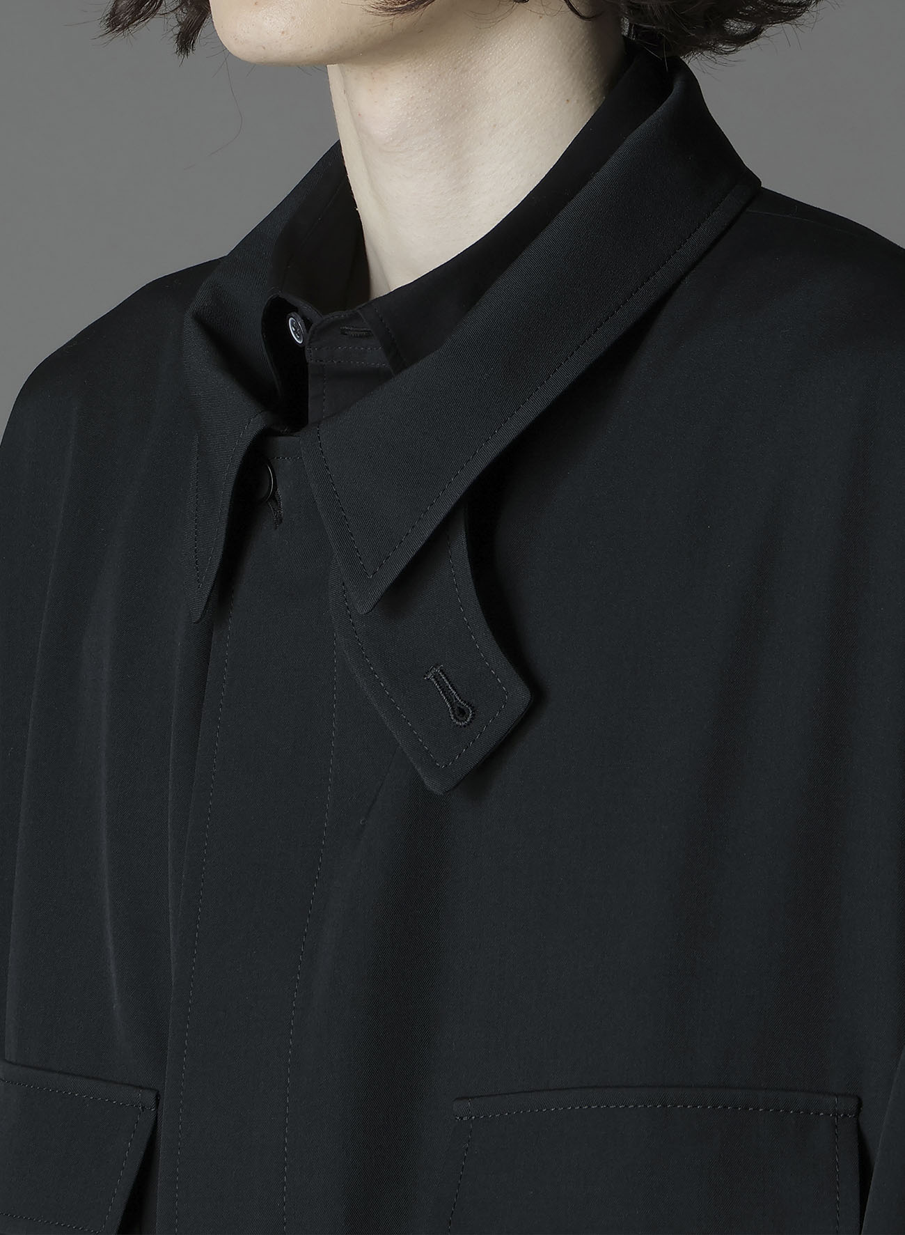 W/GABARDINE OUT POCKET LONG COAT