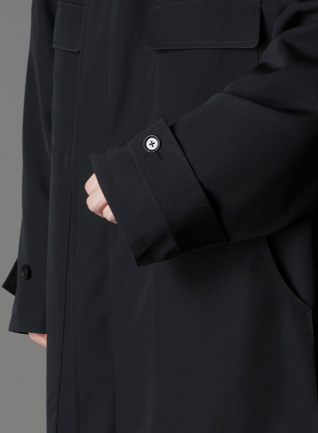 W/GABARDINE OUT POCKET LONG COAT