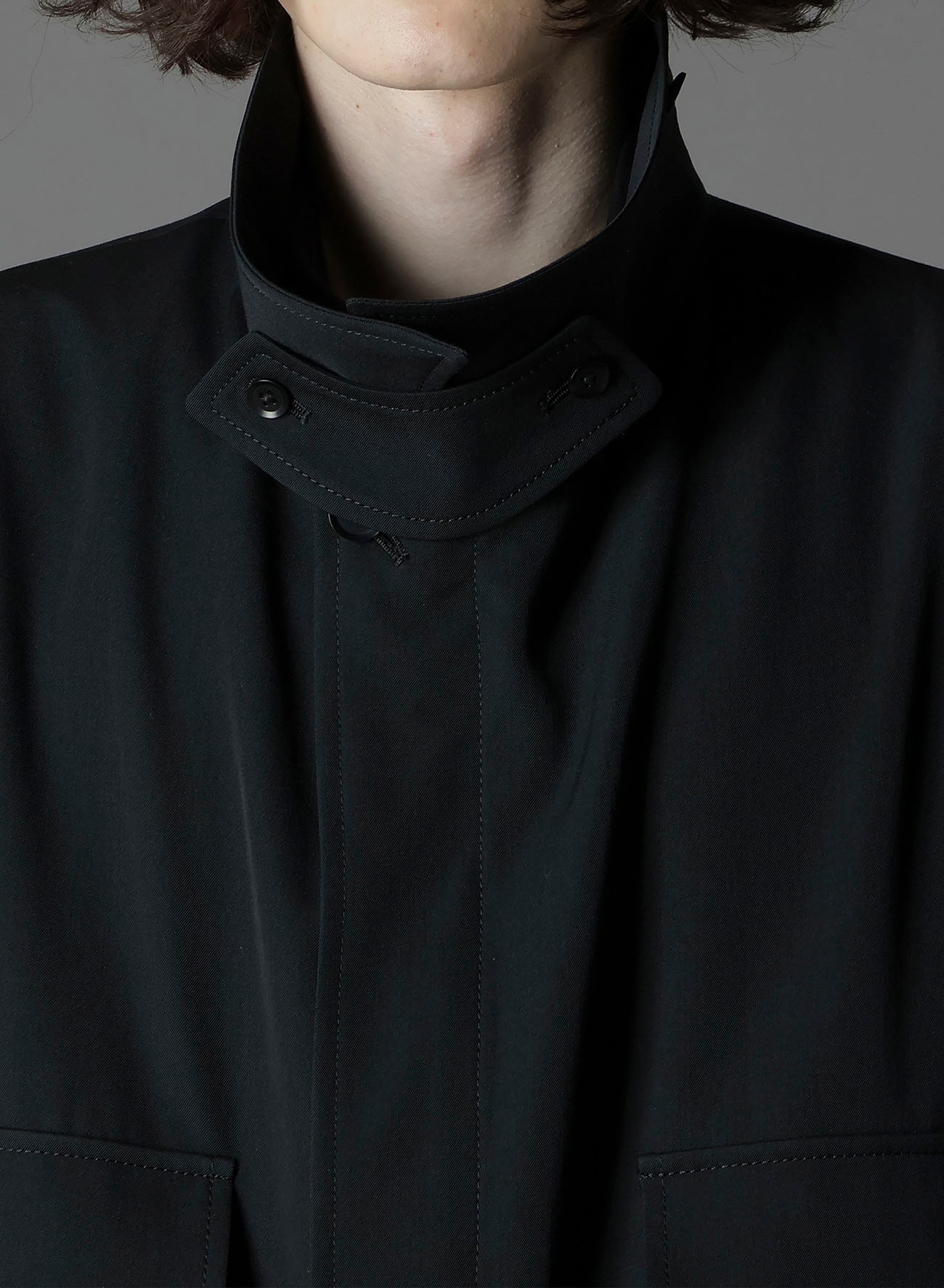 W/GABARDINE OUT POCKET LONG COAT