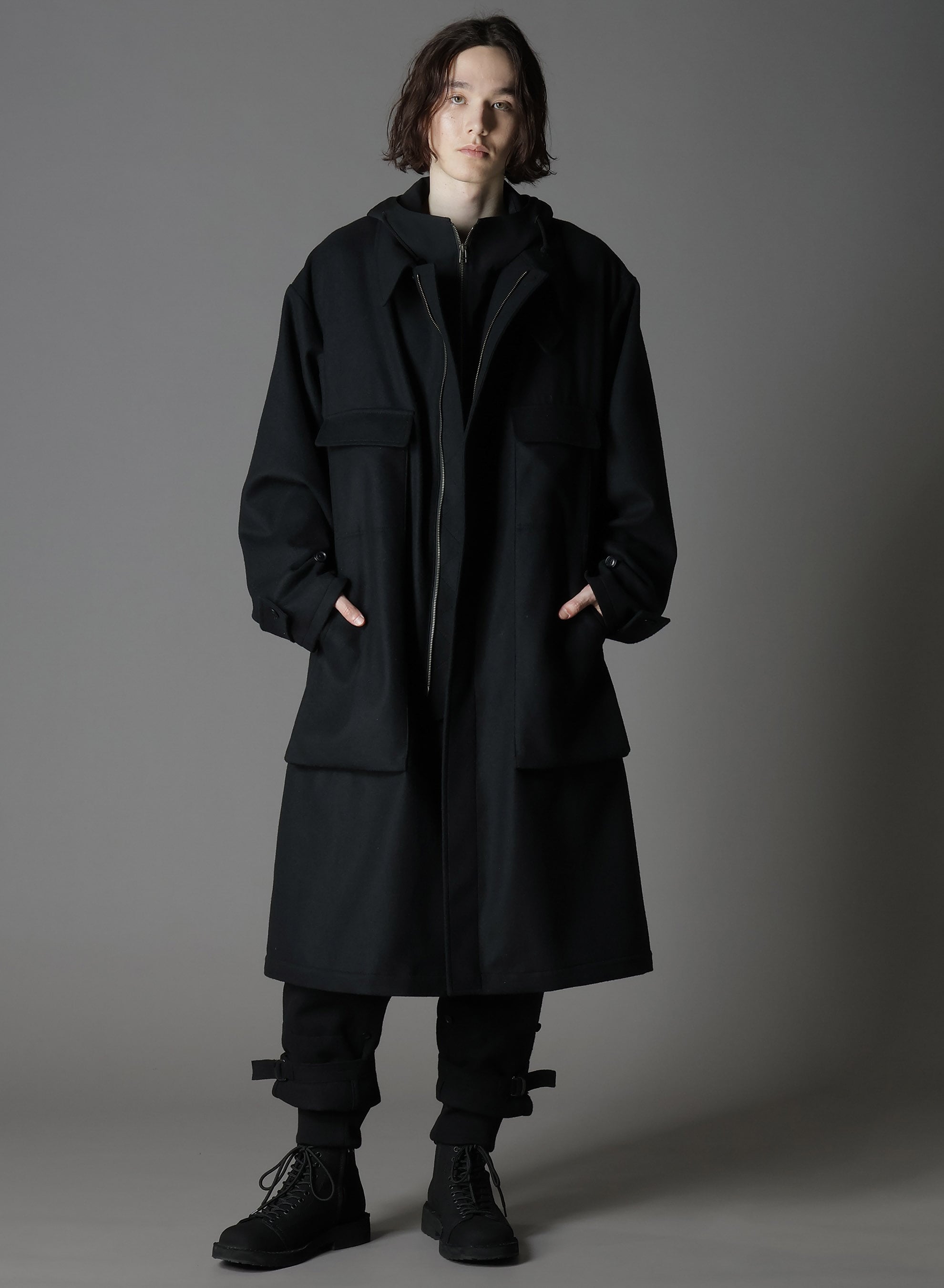 MELTON OUT POCKET LONG COAT