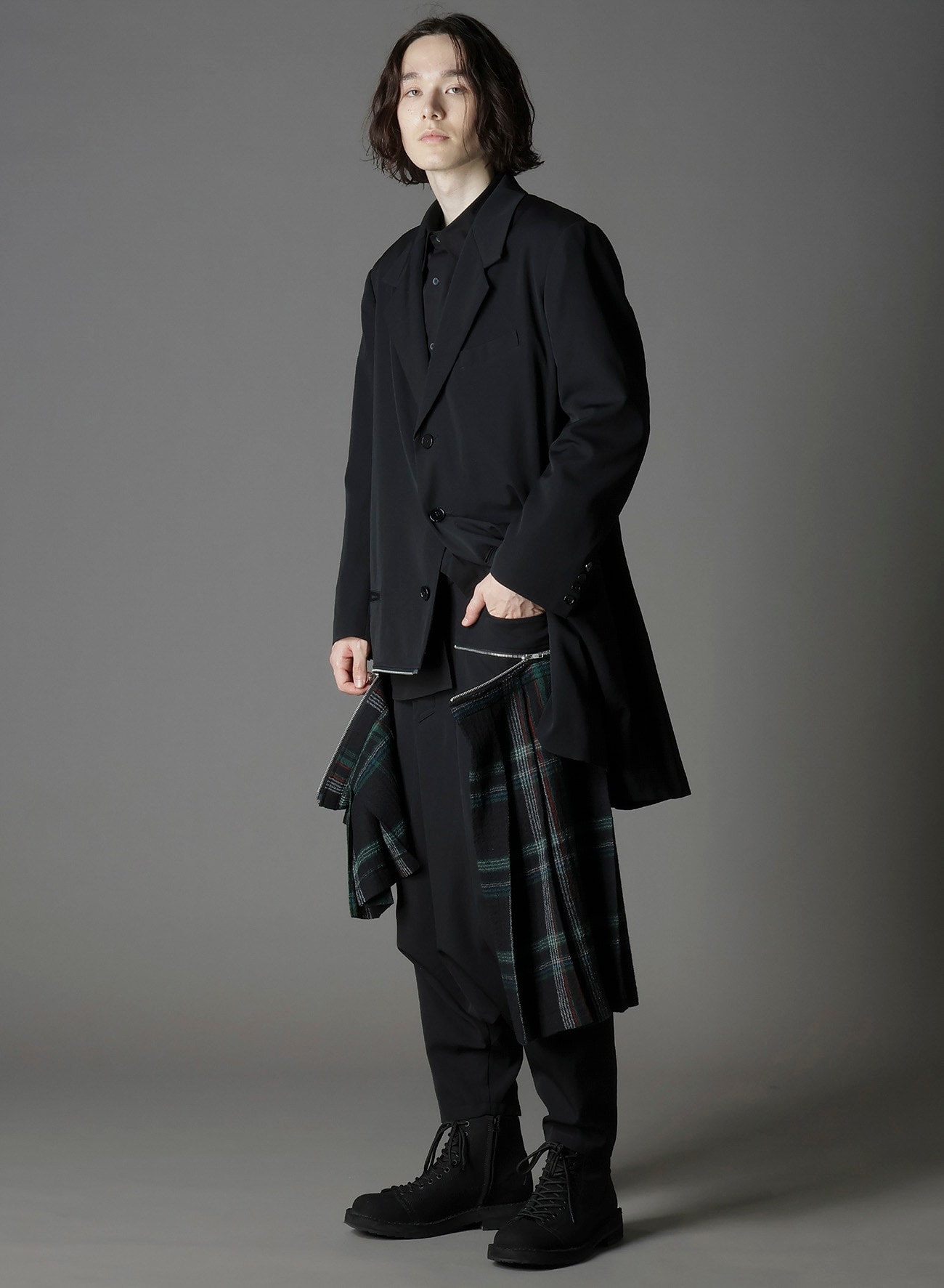 W/GABARDINE DOUBLE GAUZE  RIGHT PLEATED JACKET