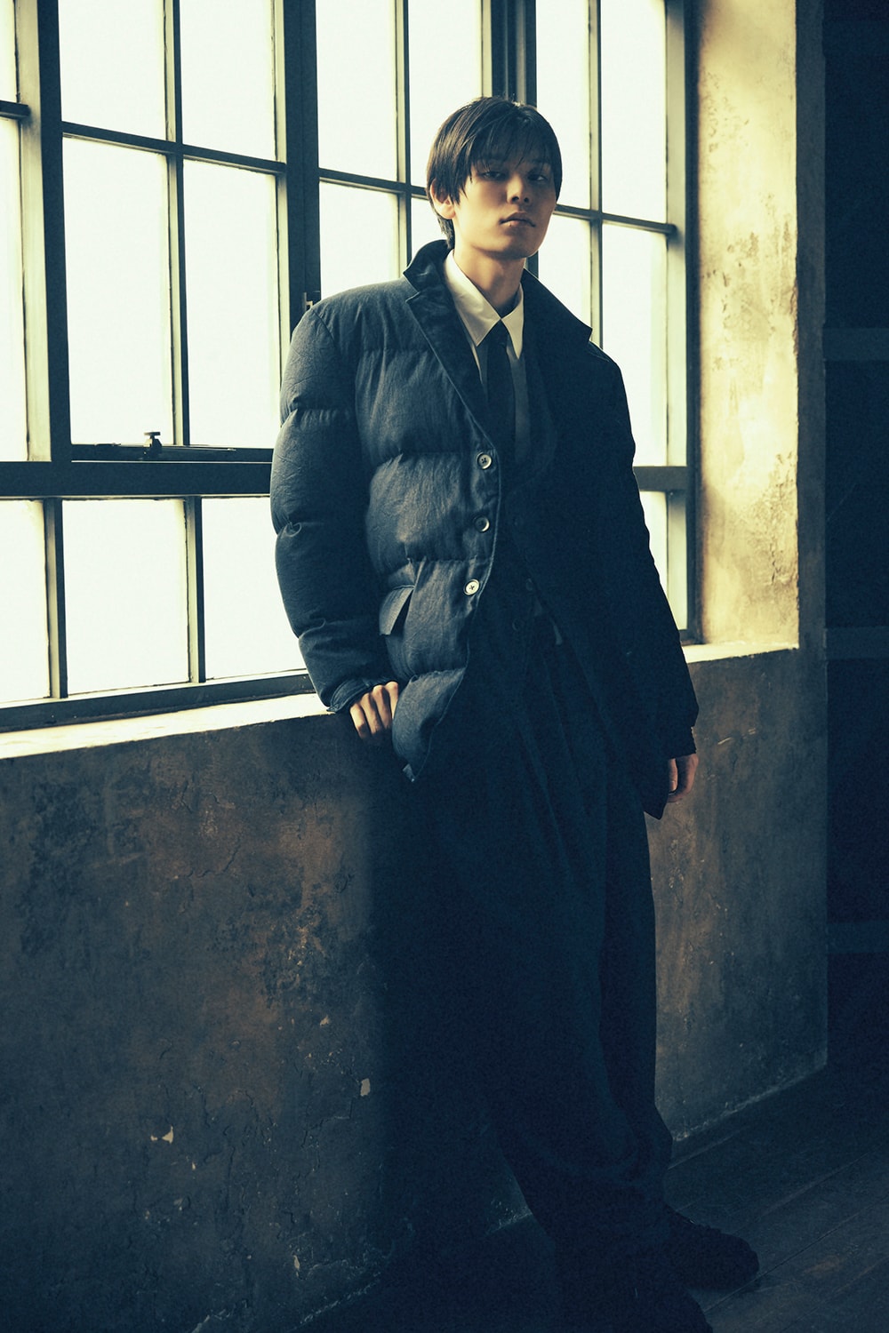 IND TWILL + NY TAFETTA DOWN JACKET(FREE SIZE Indigo x Black