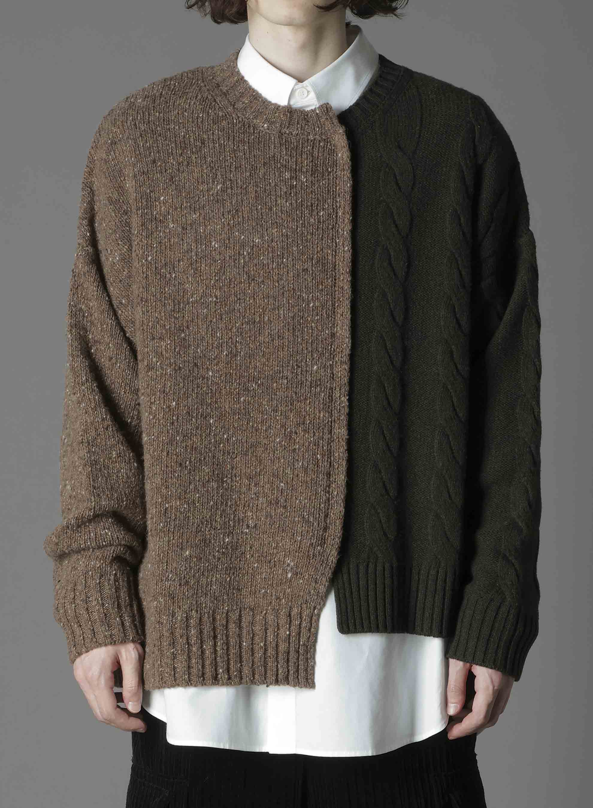 FINE MERINO WOOL CABLE SWITCH UNBALANCE PULLOVER