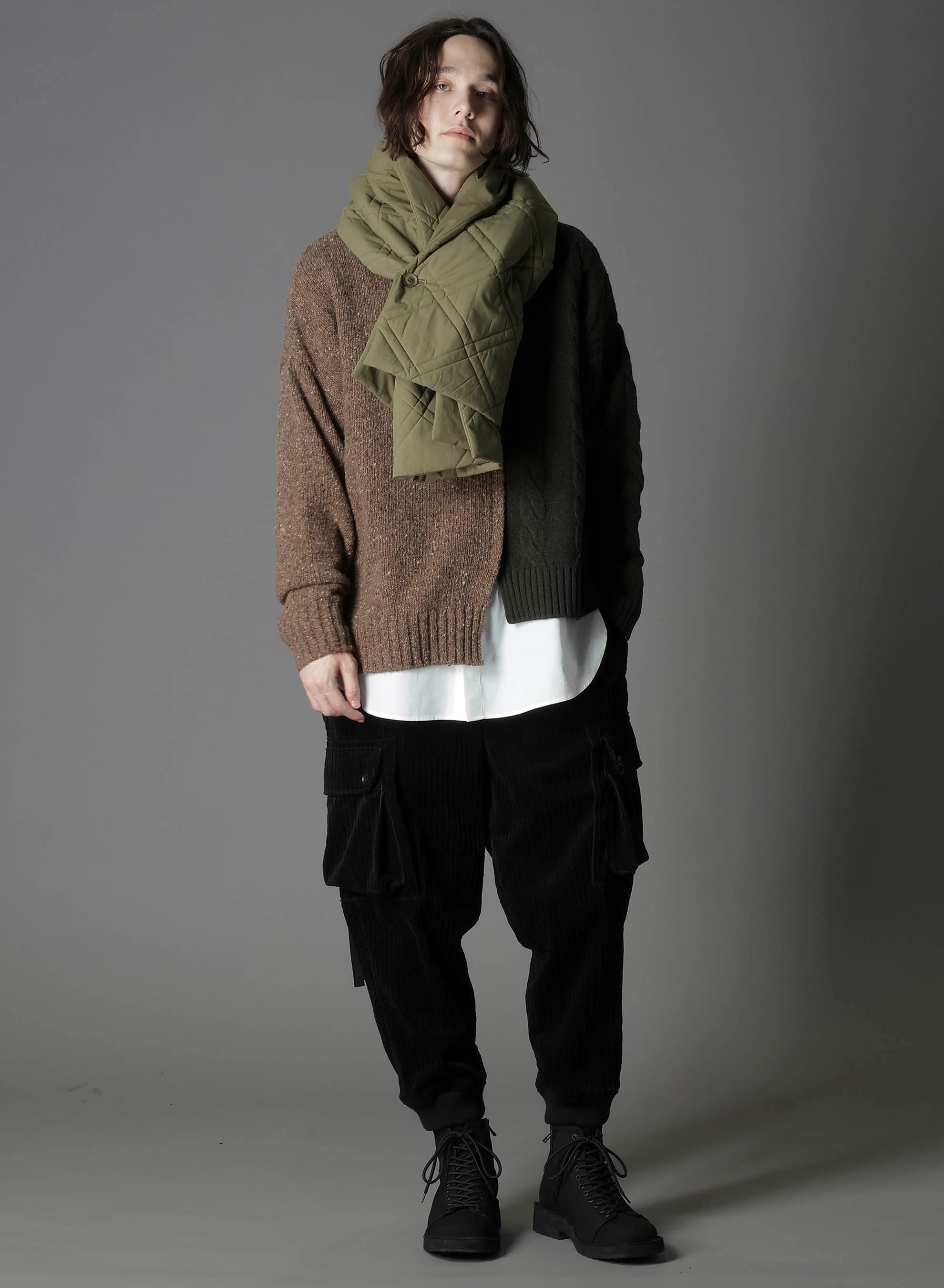 FINE MERINO WOOL CABLE SWITCH UNBALANCE PULLOVER