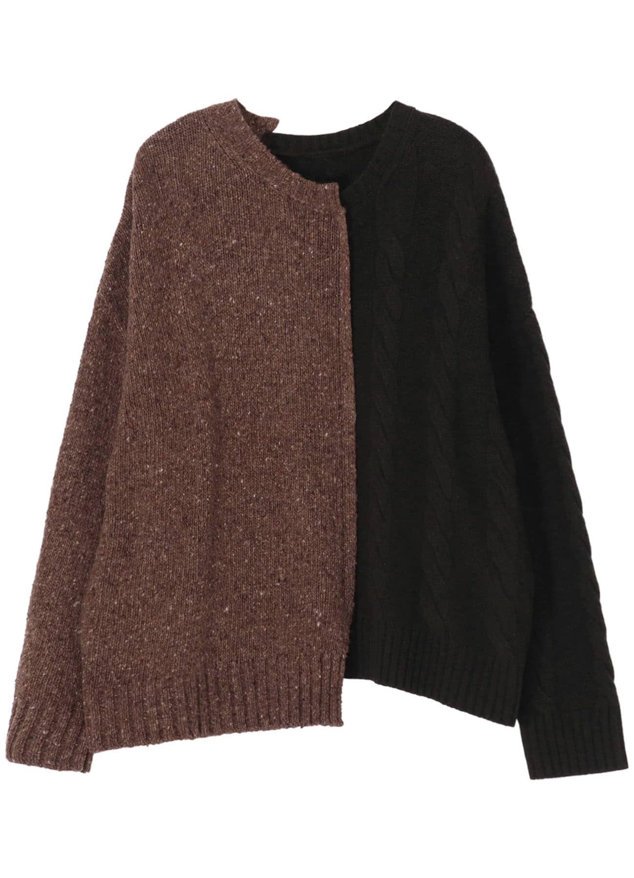 FINE MERINO WOOL CABLE SWITCH UNBALANCE PULLOVER