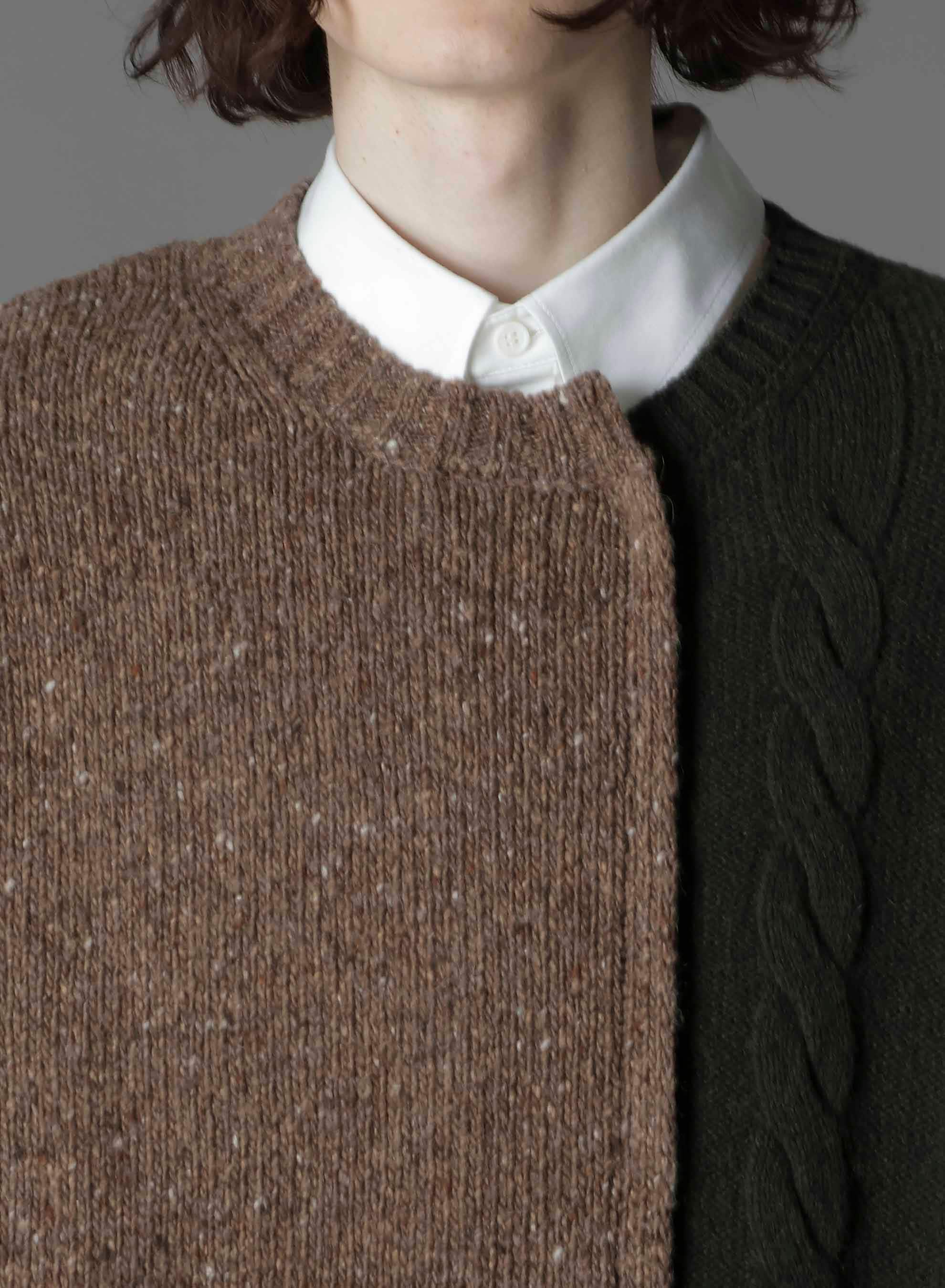 FINE MERINO WOOL CABLE SWITCH UNBALANCE PULLOVER