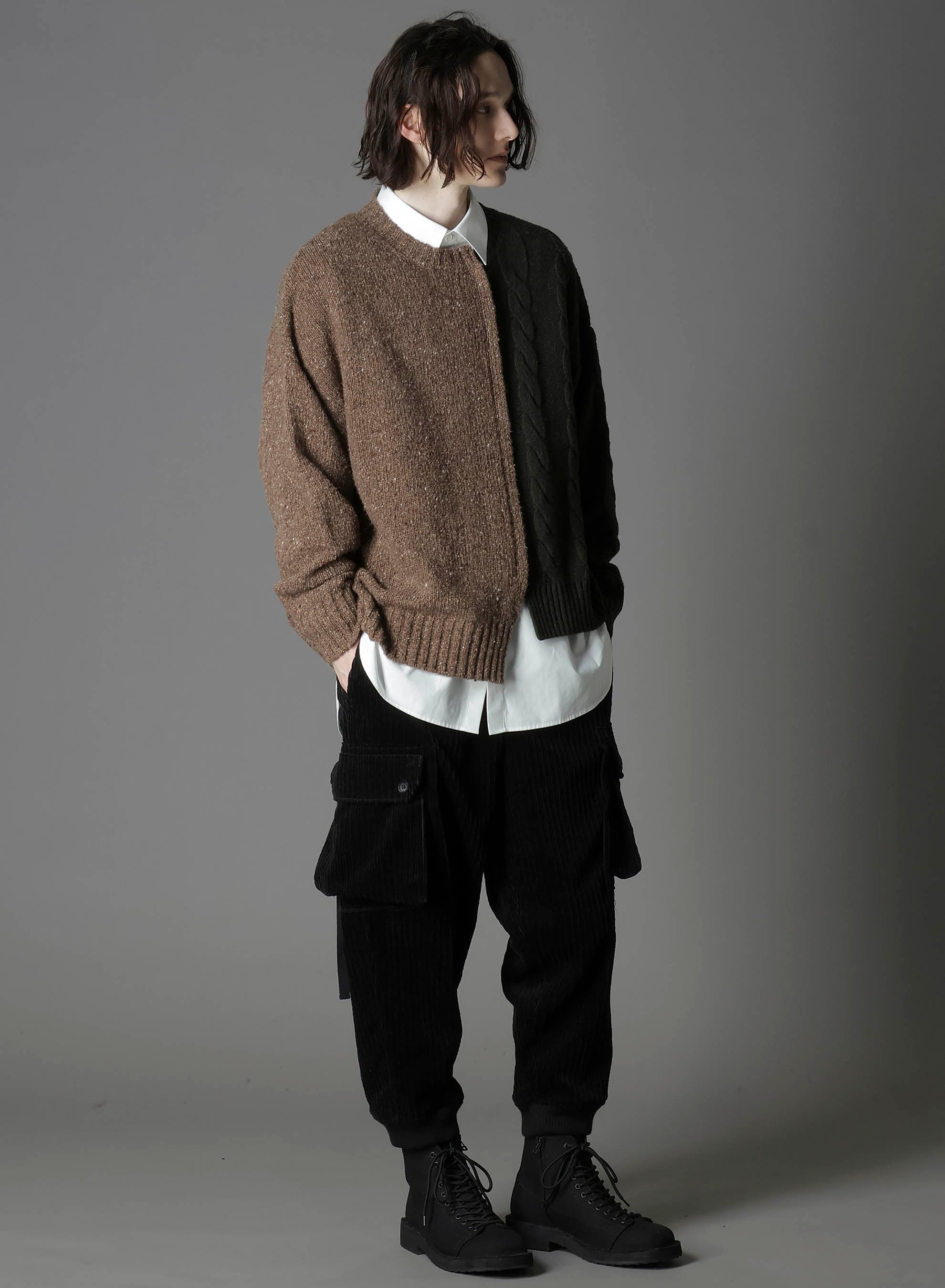 FINE MERINO WOOL CABLE SWITCH UNBALANCE PULLOVER