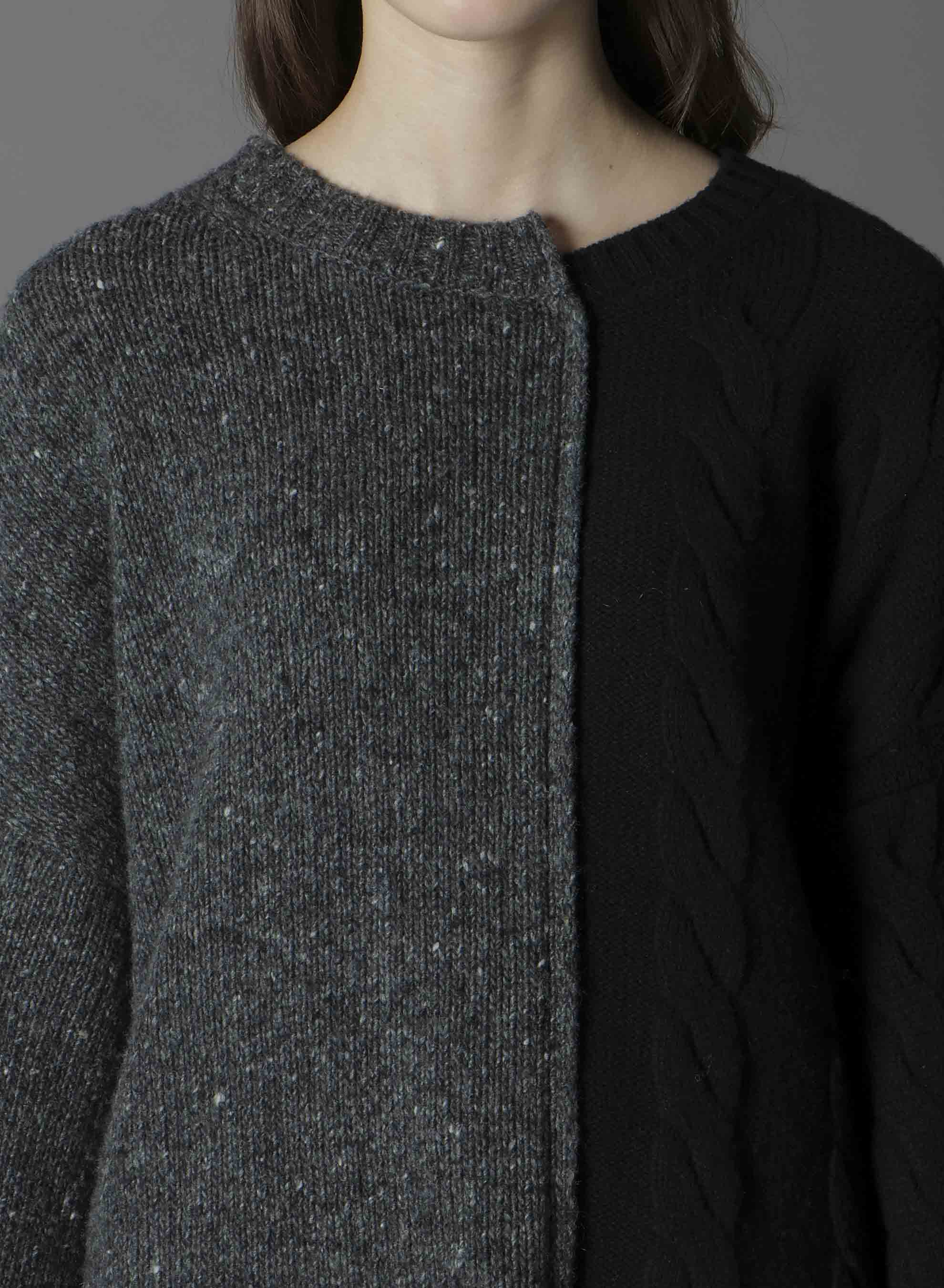 FINE MERINO WOOL CABLE SWITCH UNBALANCE PULLOVER