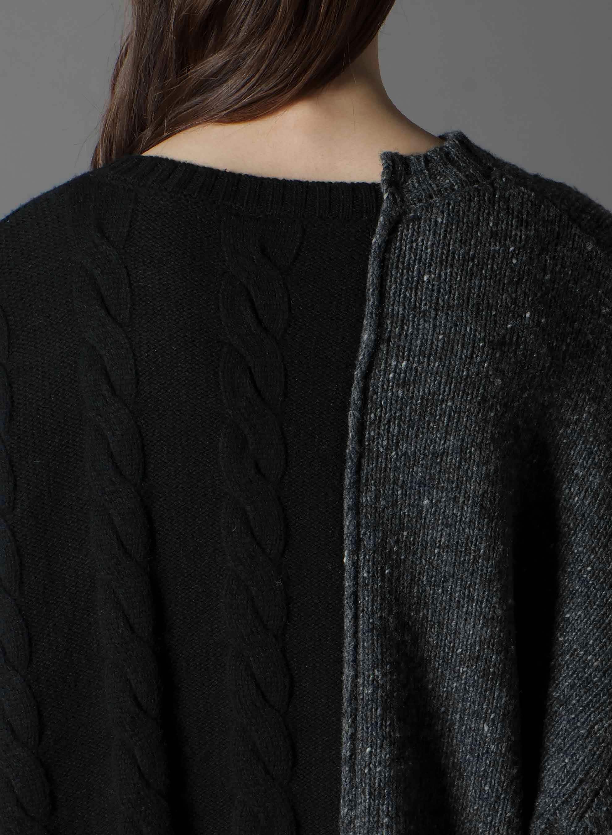 FINE MERINO WOOL CABLE SWITCH UNBALANCE PULLOVER
