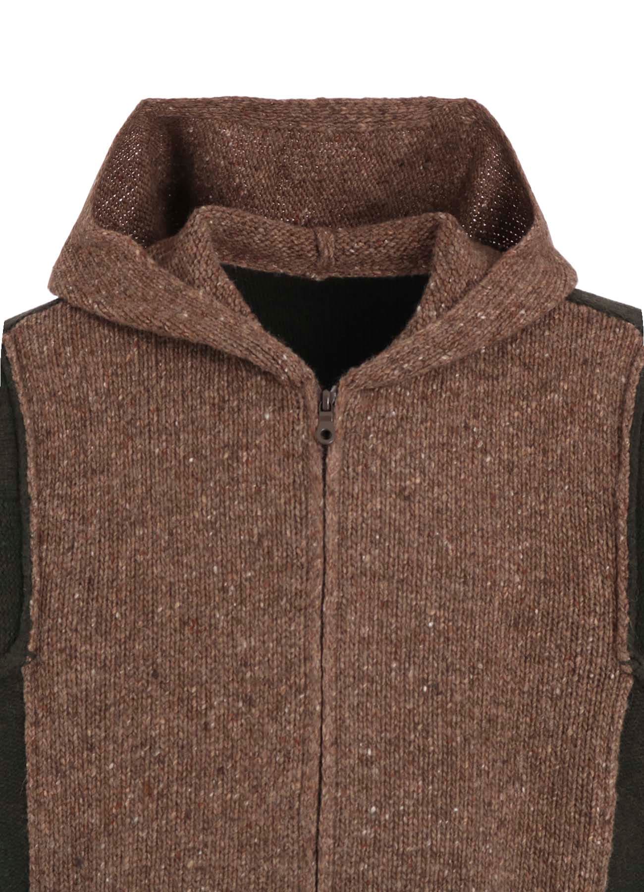 FINE MERINO WOOL CABLE SWITCH UNBALANCE HOODIE