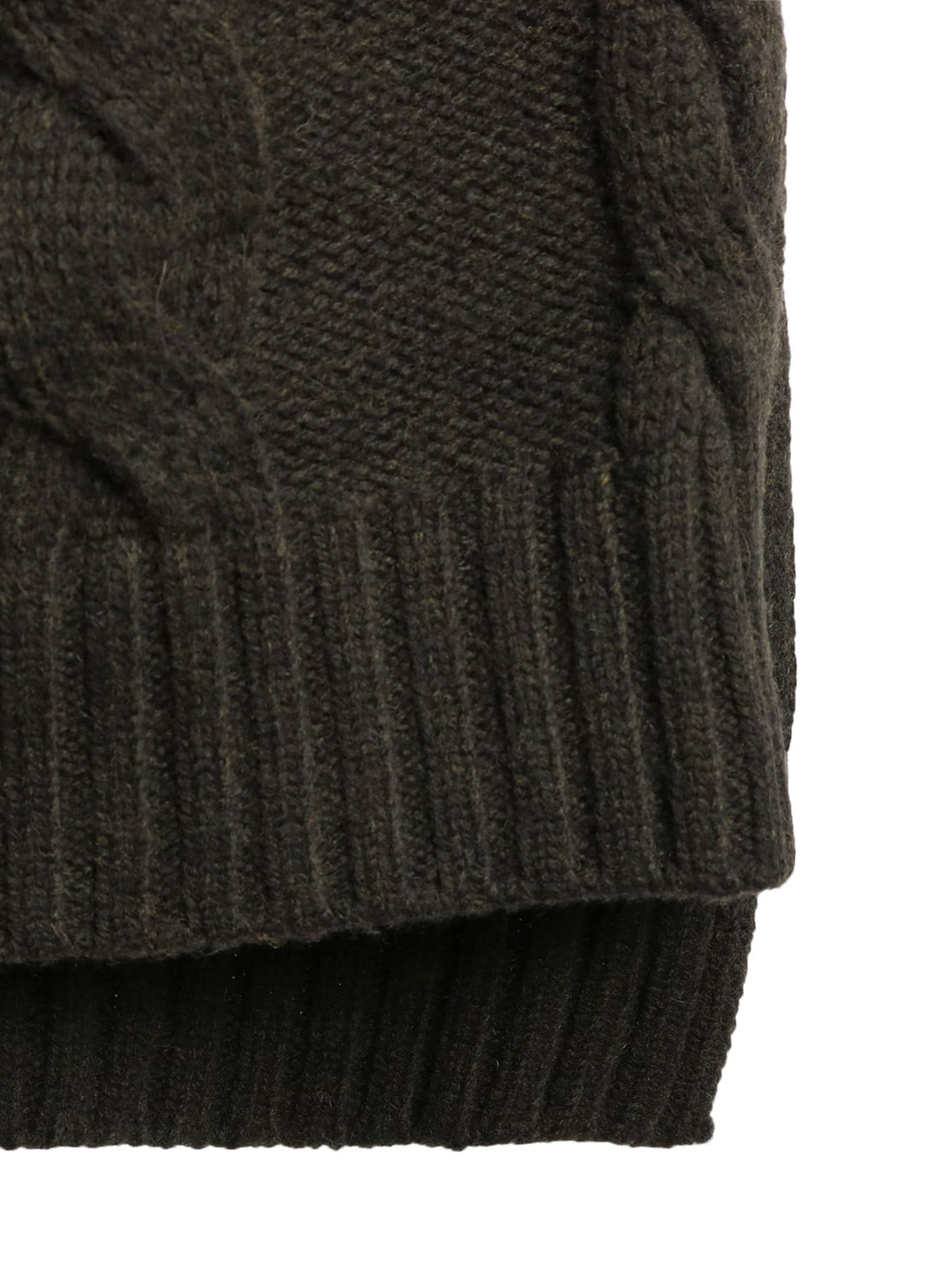 FINE MERINO WOOL CABLE SWITCH UNBALANCE HOODIE