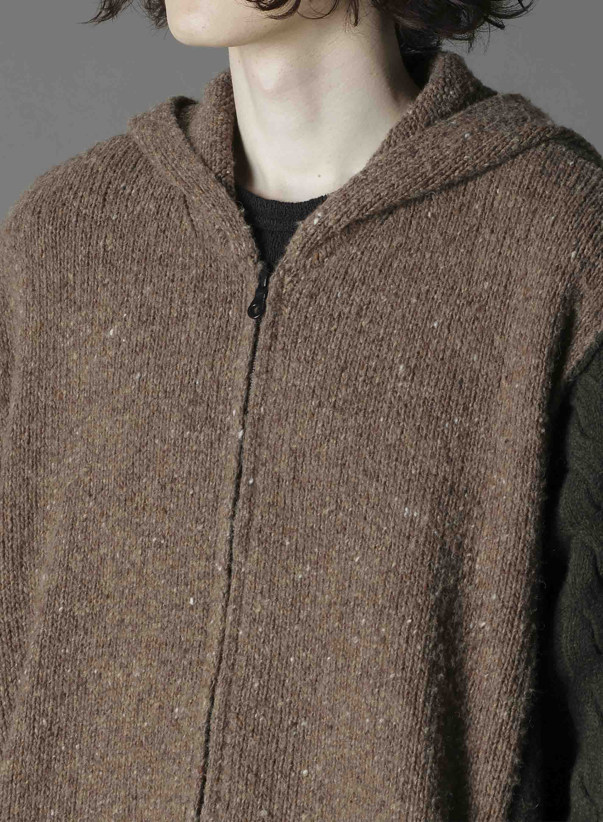 FINE MERINO WOOL CABLE SWITCH UNBALANCE HOODIE