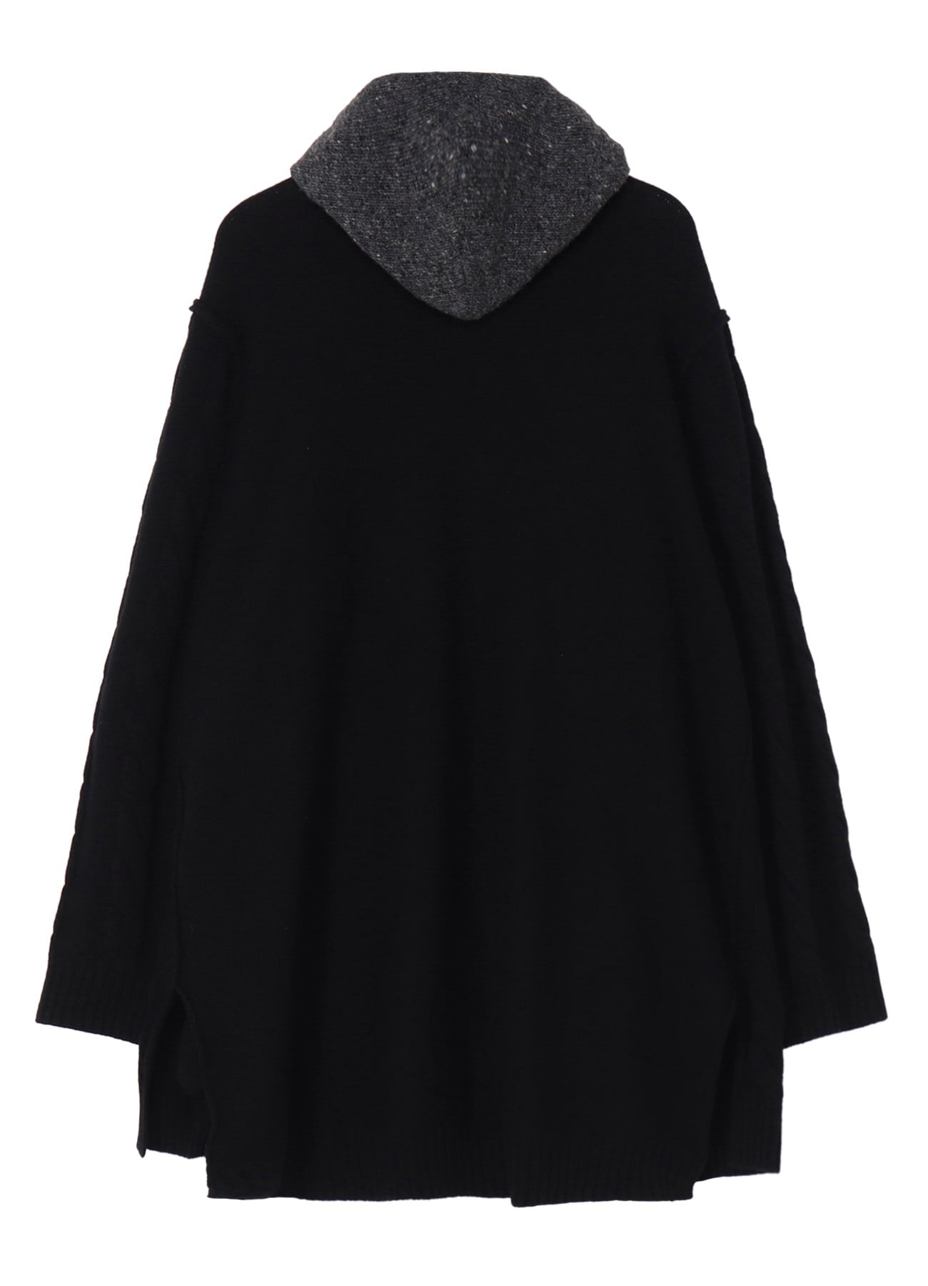 FINE MERINO WOOL CABLE SWITCH UNBALANCE HOODIE