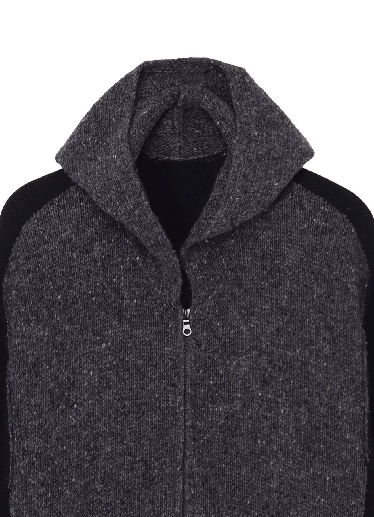 FINE MERINO WOOL CABLE SWITCH UNBALANCE HOODIE