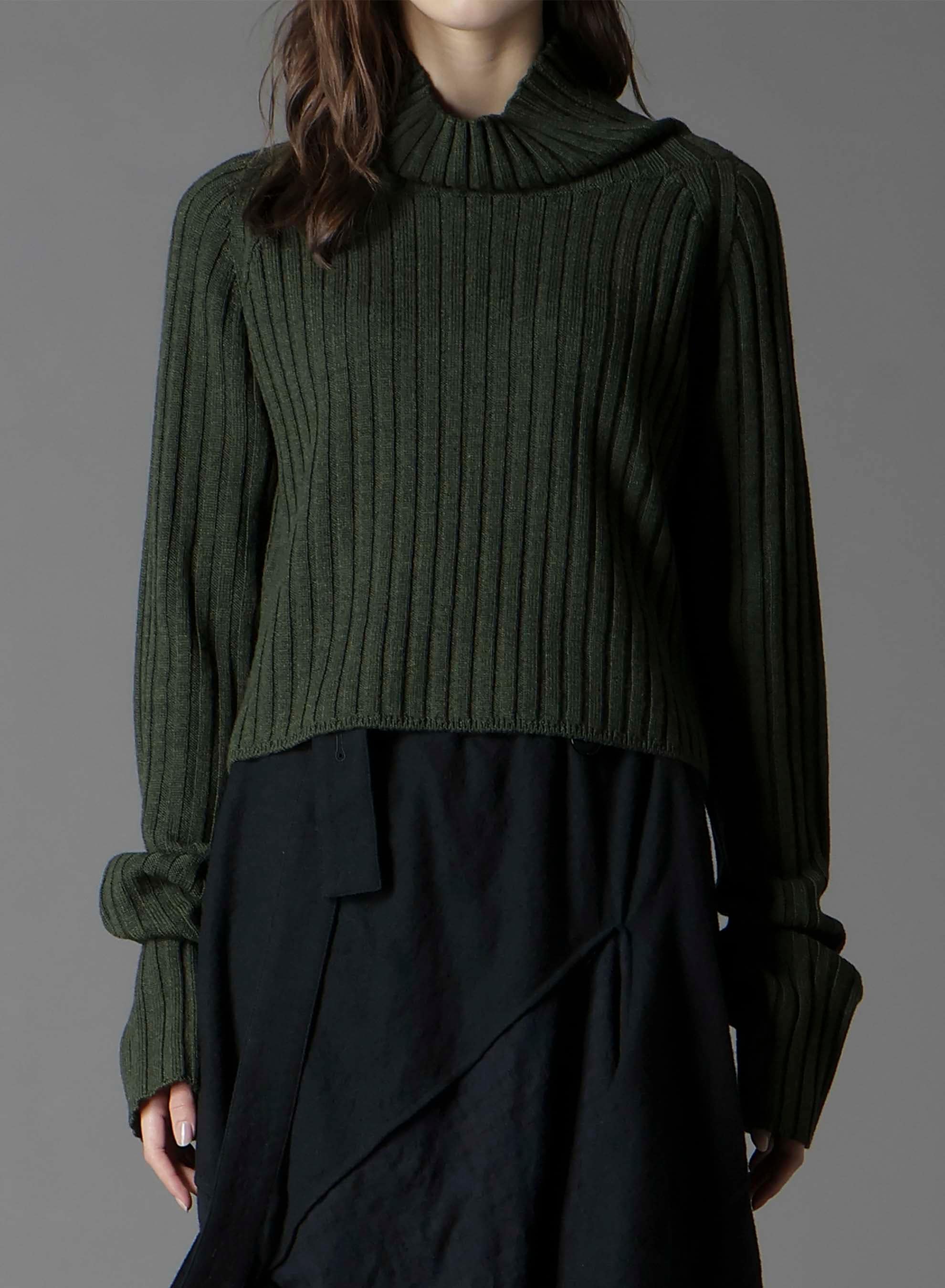 FINE MERINO WOOL RIBBED RAGLEN SHORT LENGTH TURTLE NECK