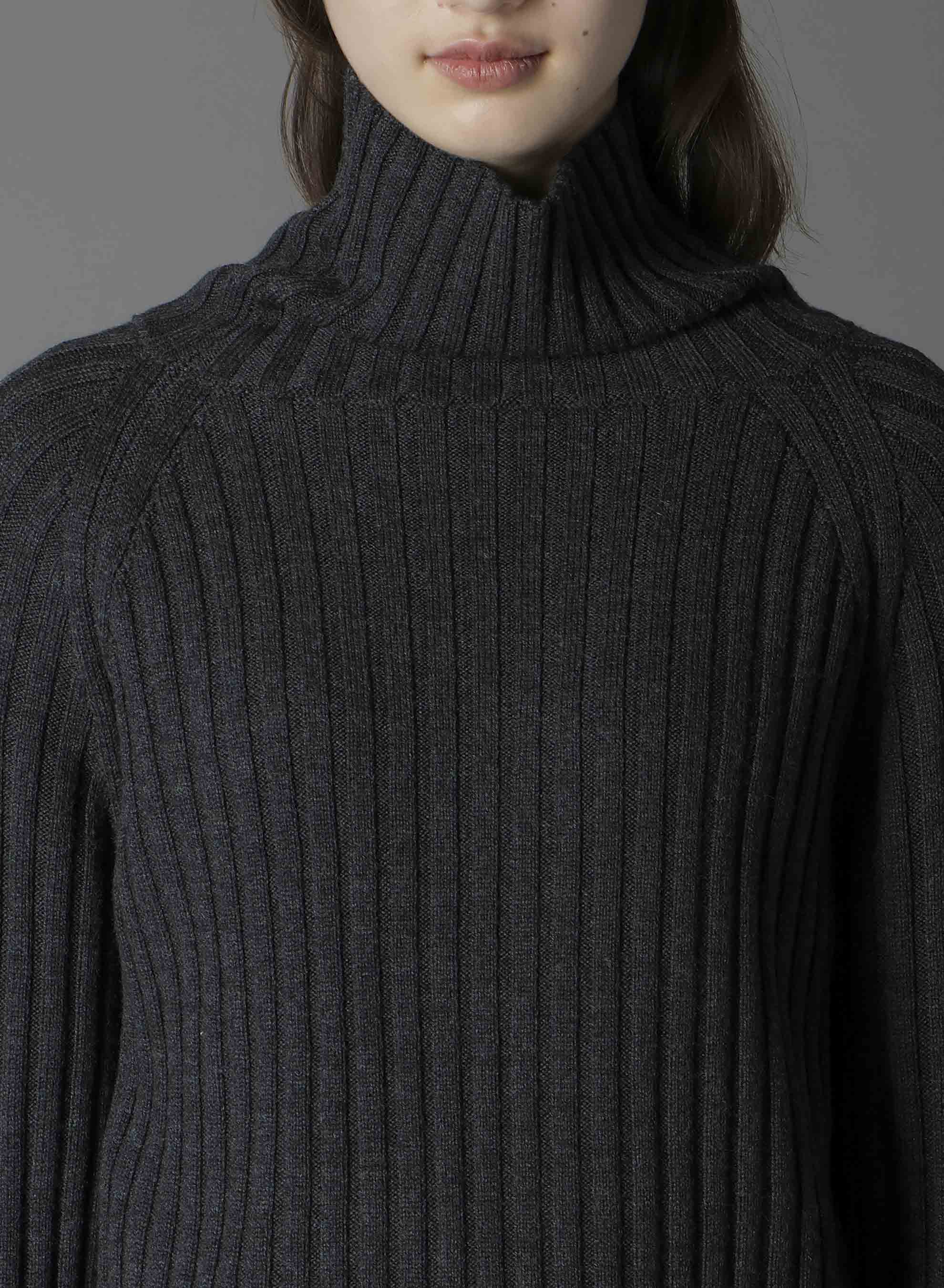 FINE MERINO WOOL RIBBED RAGLEN SHORT LENGTH TURTLE NECK