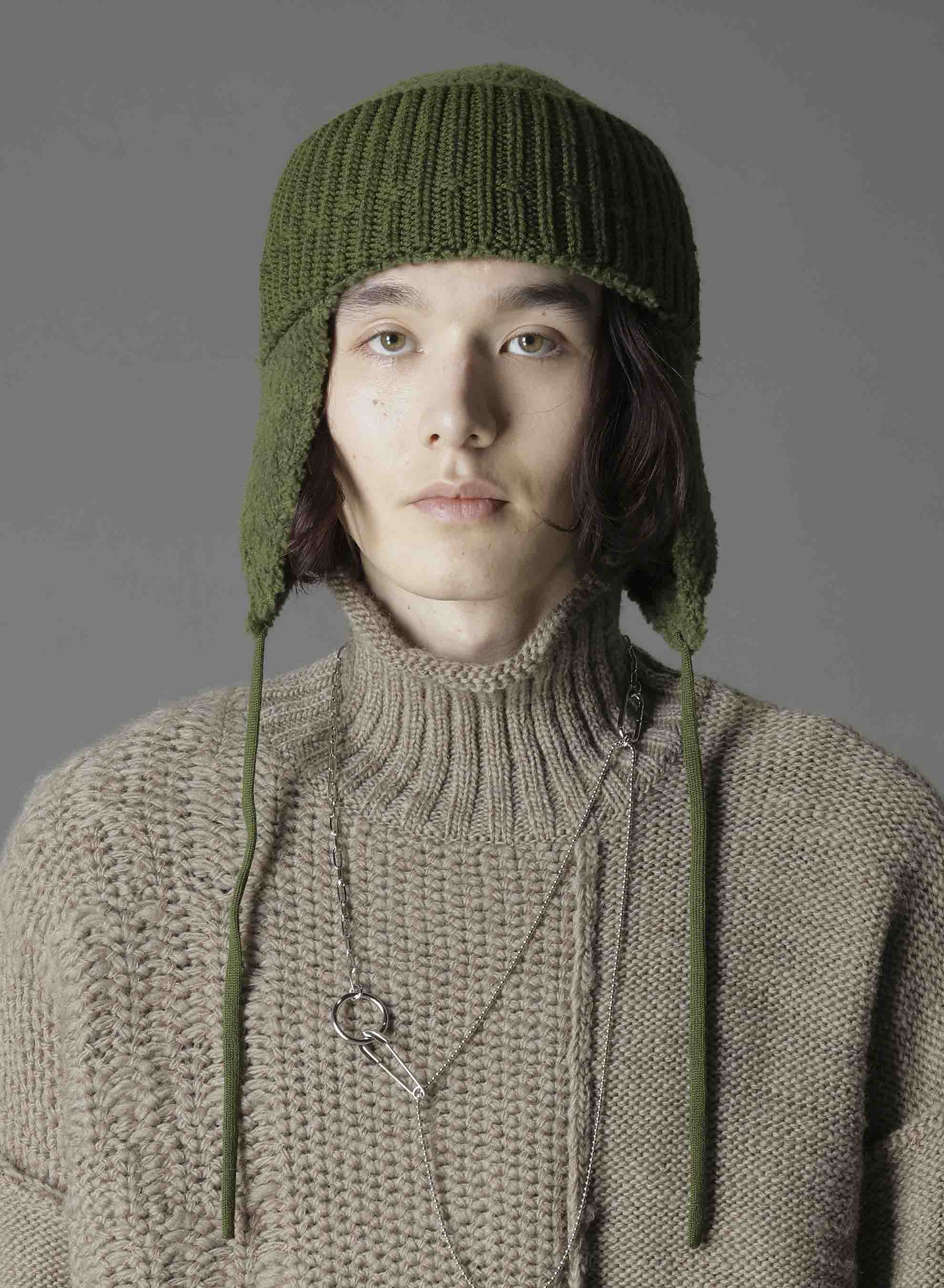 Wool boa+EX FineMerino Wool FLIGHT KNIT CAP
