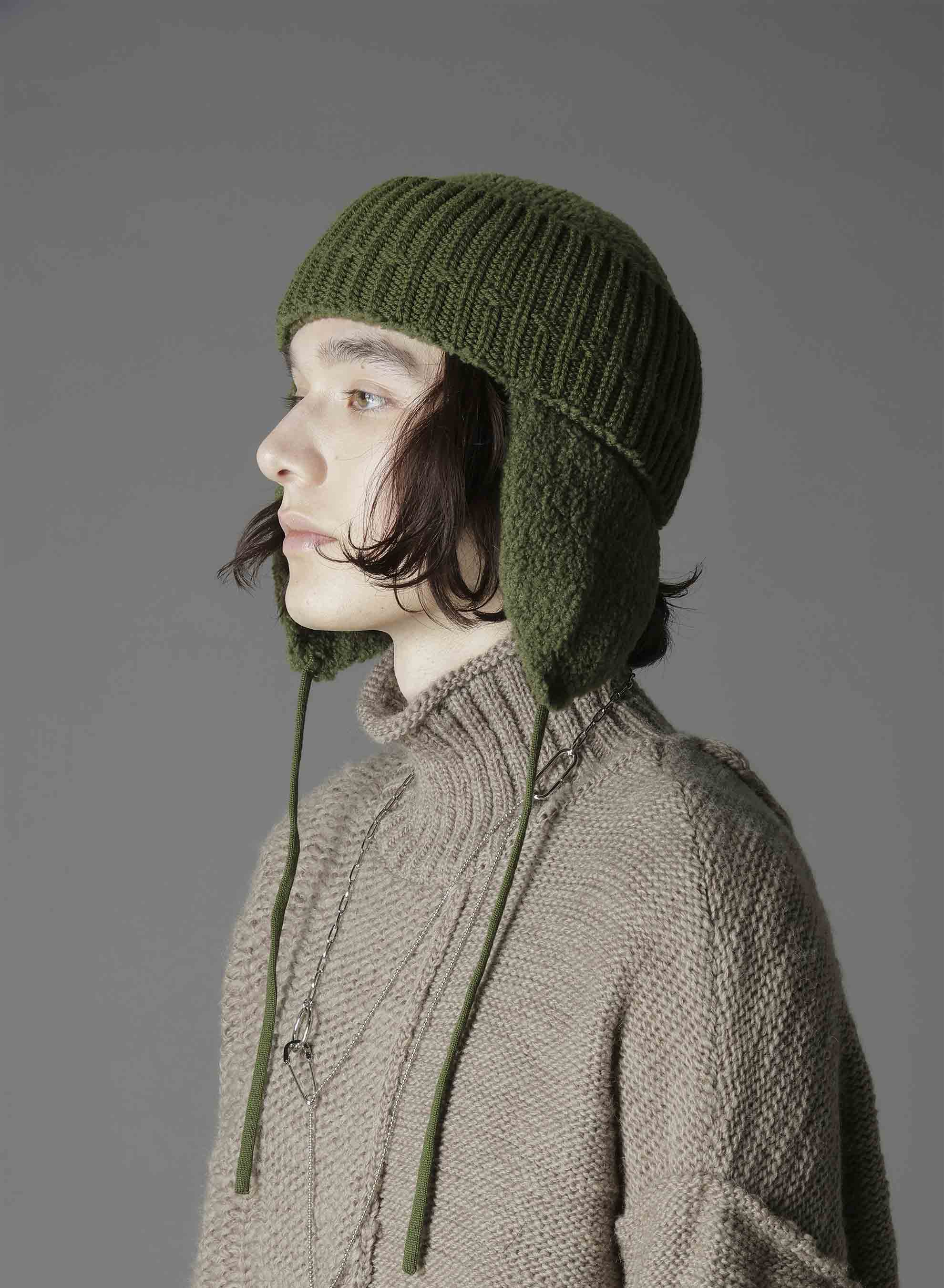 Wool boa+EX FineMerino Wool FLIGHT KNIT CAP