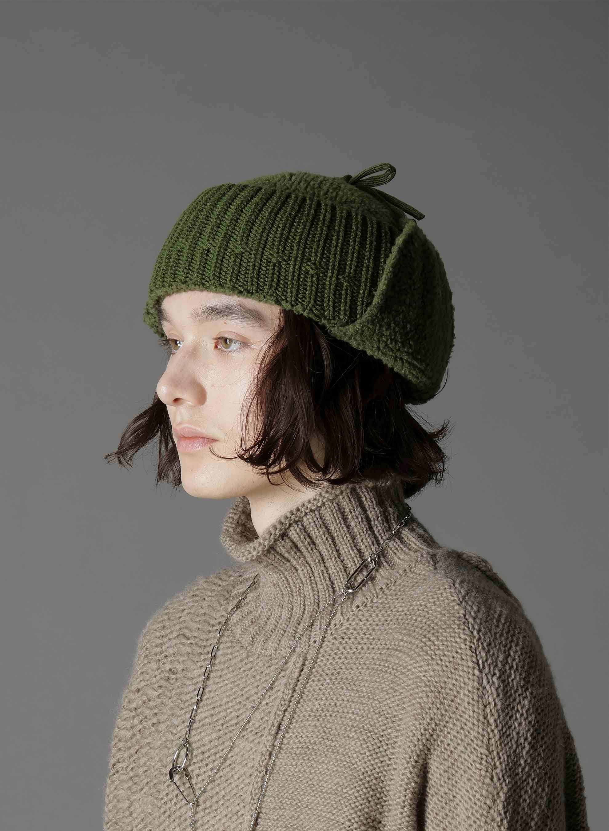 Wool boa+EX FineMerino Wool FLIGHT KNIT CAP