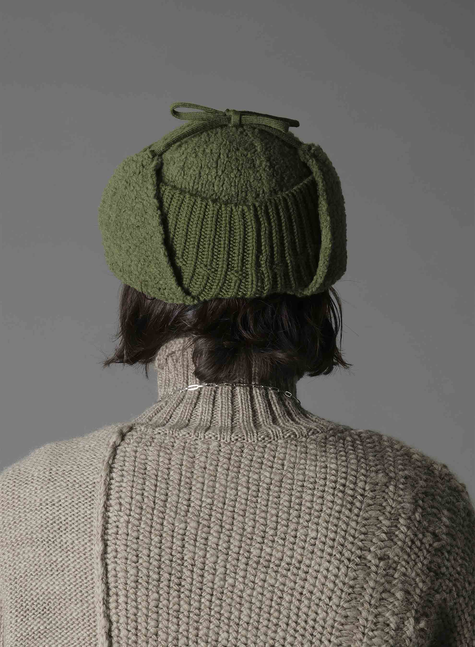 Wool boa+EX FineMerino Wool FLIGHT KNIT CAP