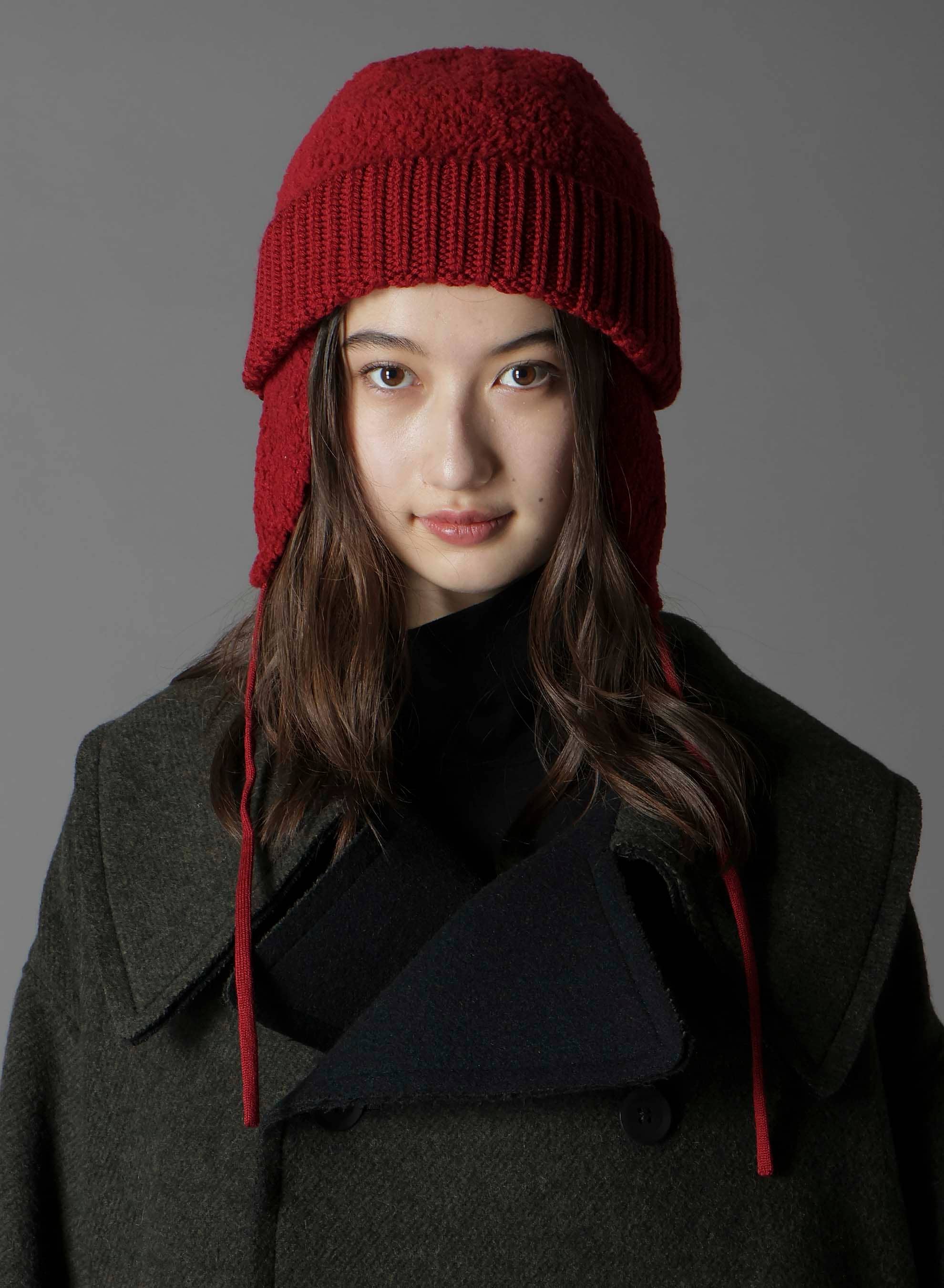 Wool boa+EX FineMerino Wool FLIGHT KNIT CAP