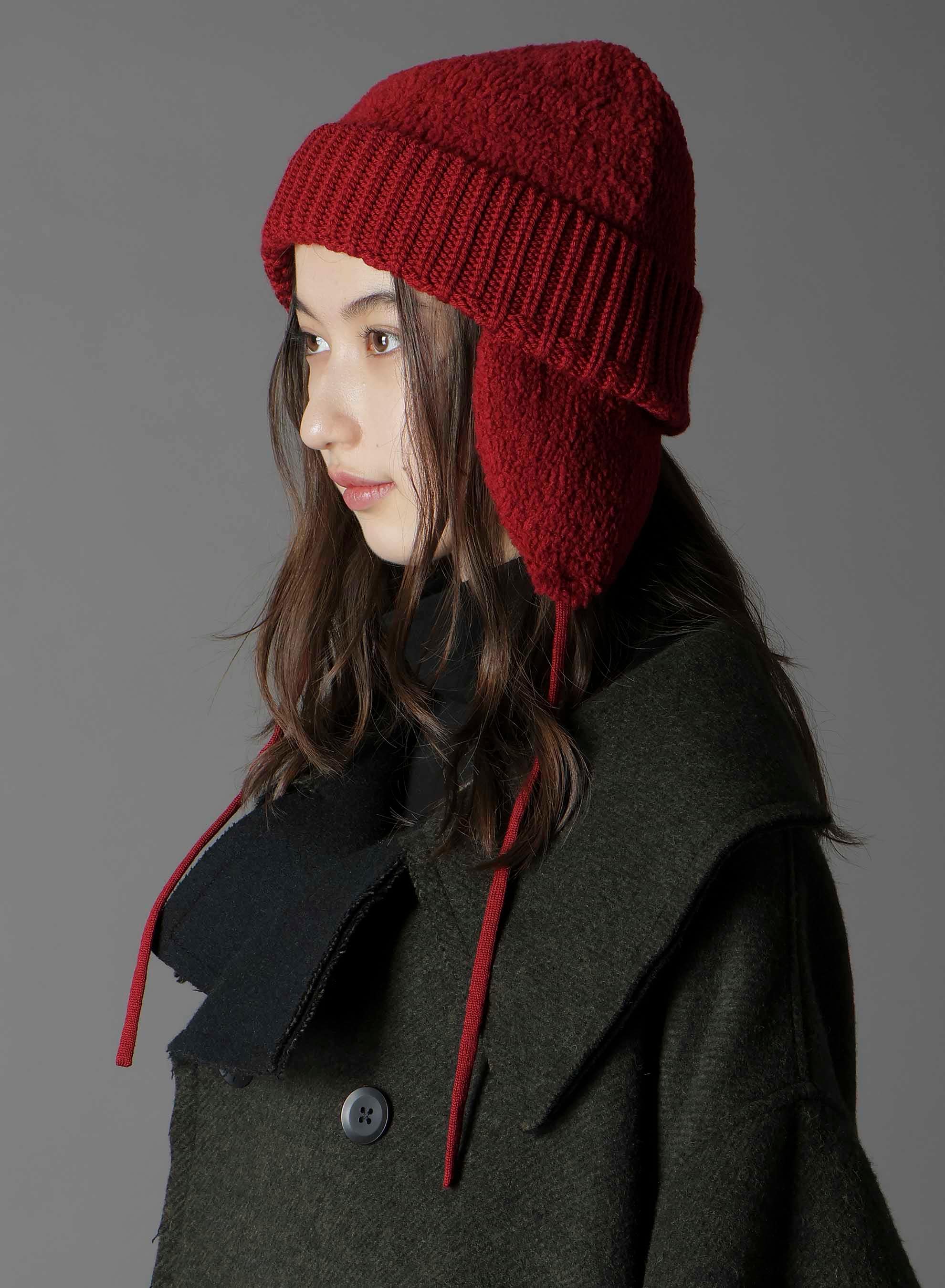 Wool boa+EX FineMerino Wool FLIGHT KNIT CAP