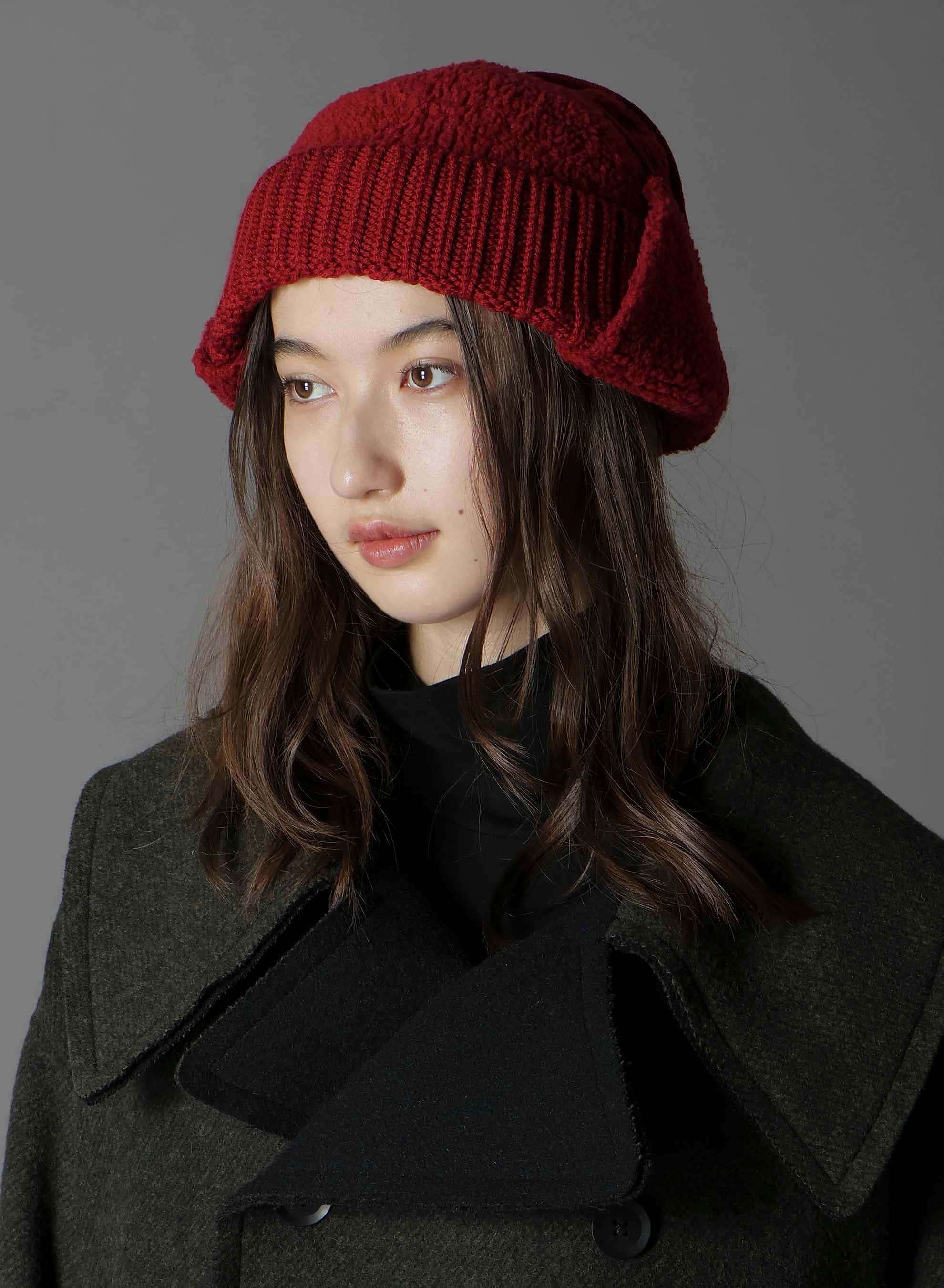 Wool boa+EX FineMerino Wool FLIGHT KNIT CAP