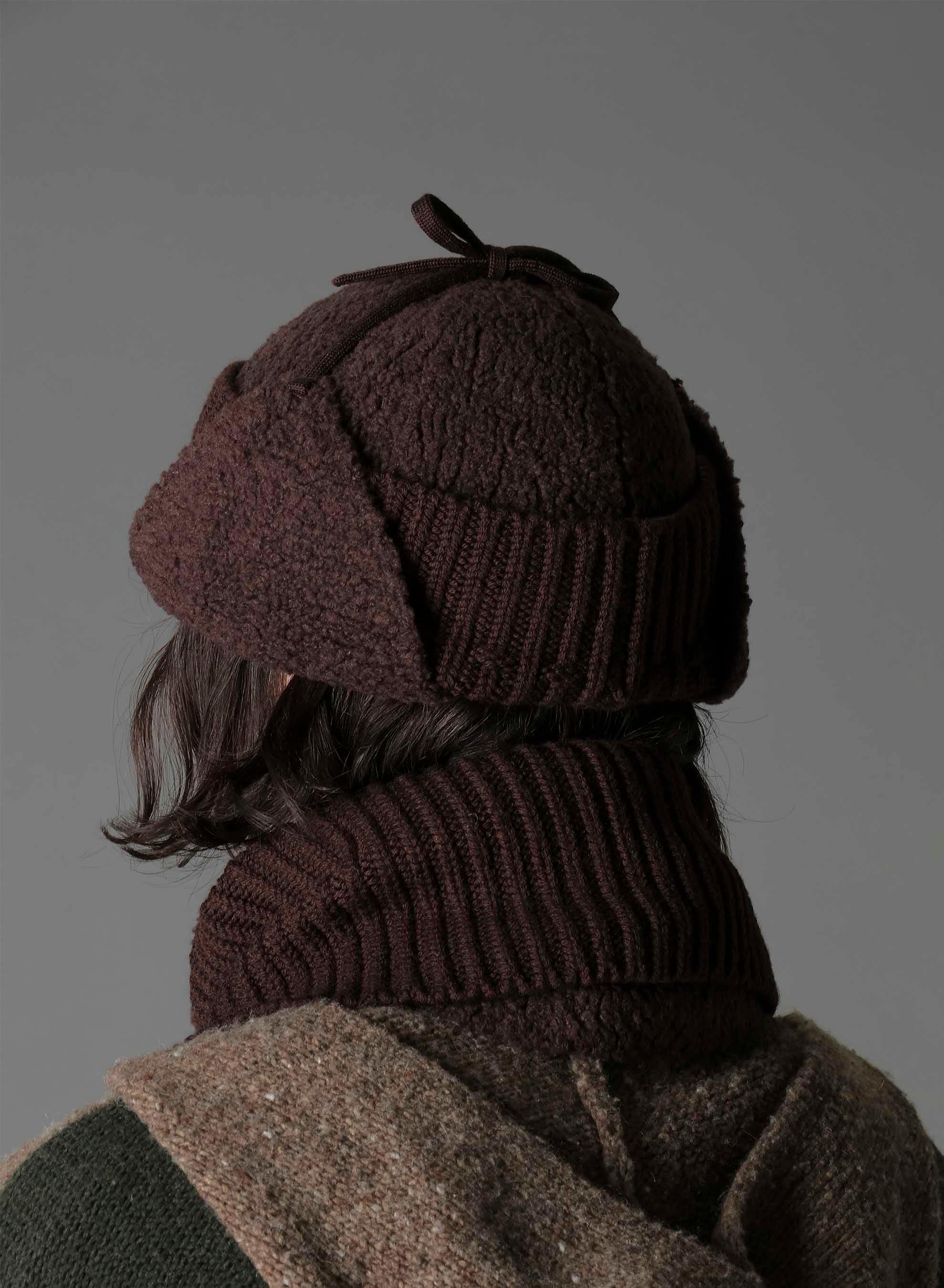 Wool boa+EX FineMerino Wool FLIGHT KNIT CAP