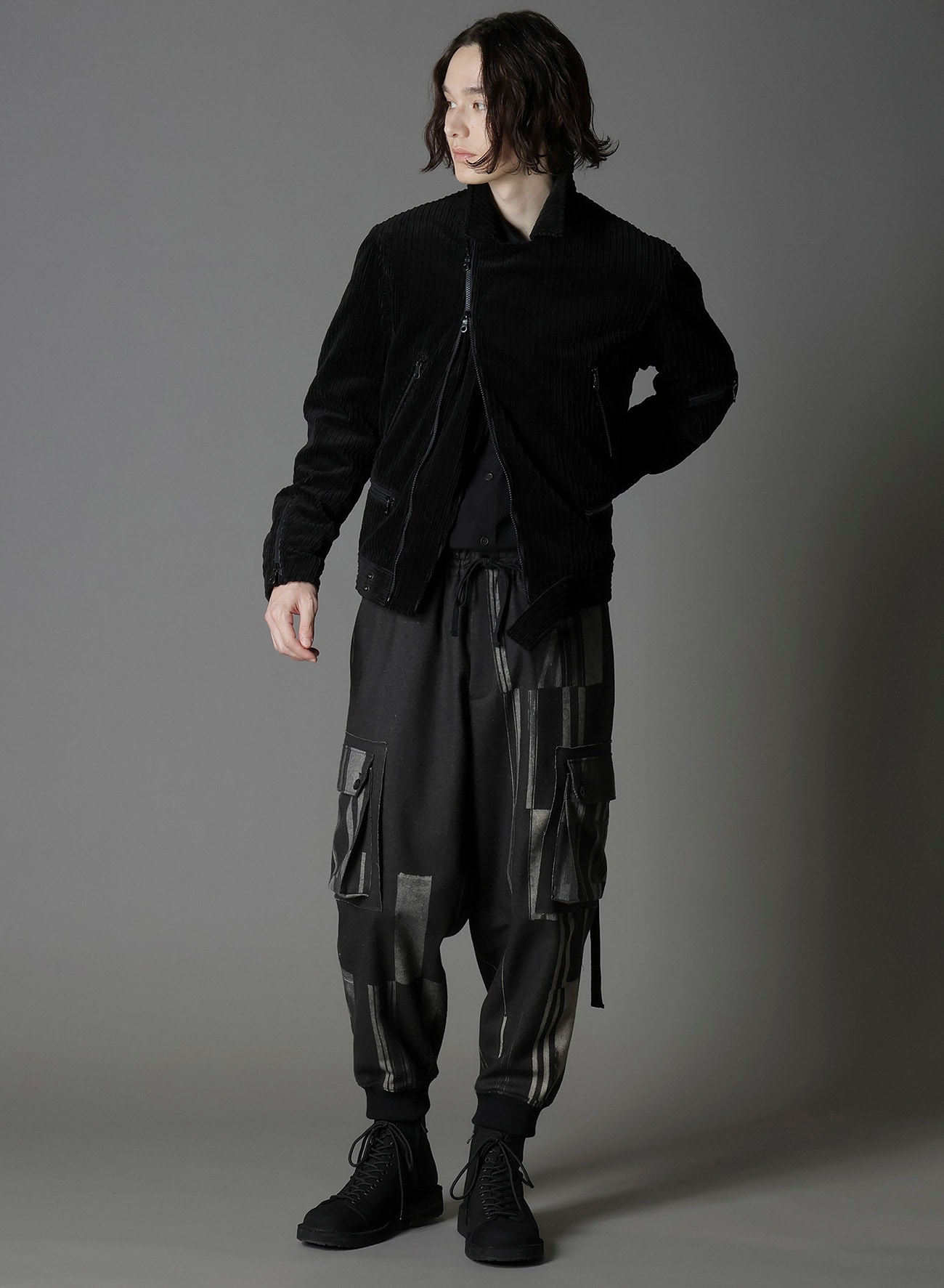 FLANNEL STRIPE PATTERN STANDARD RIBBED HEM CARGO