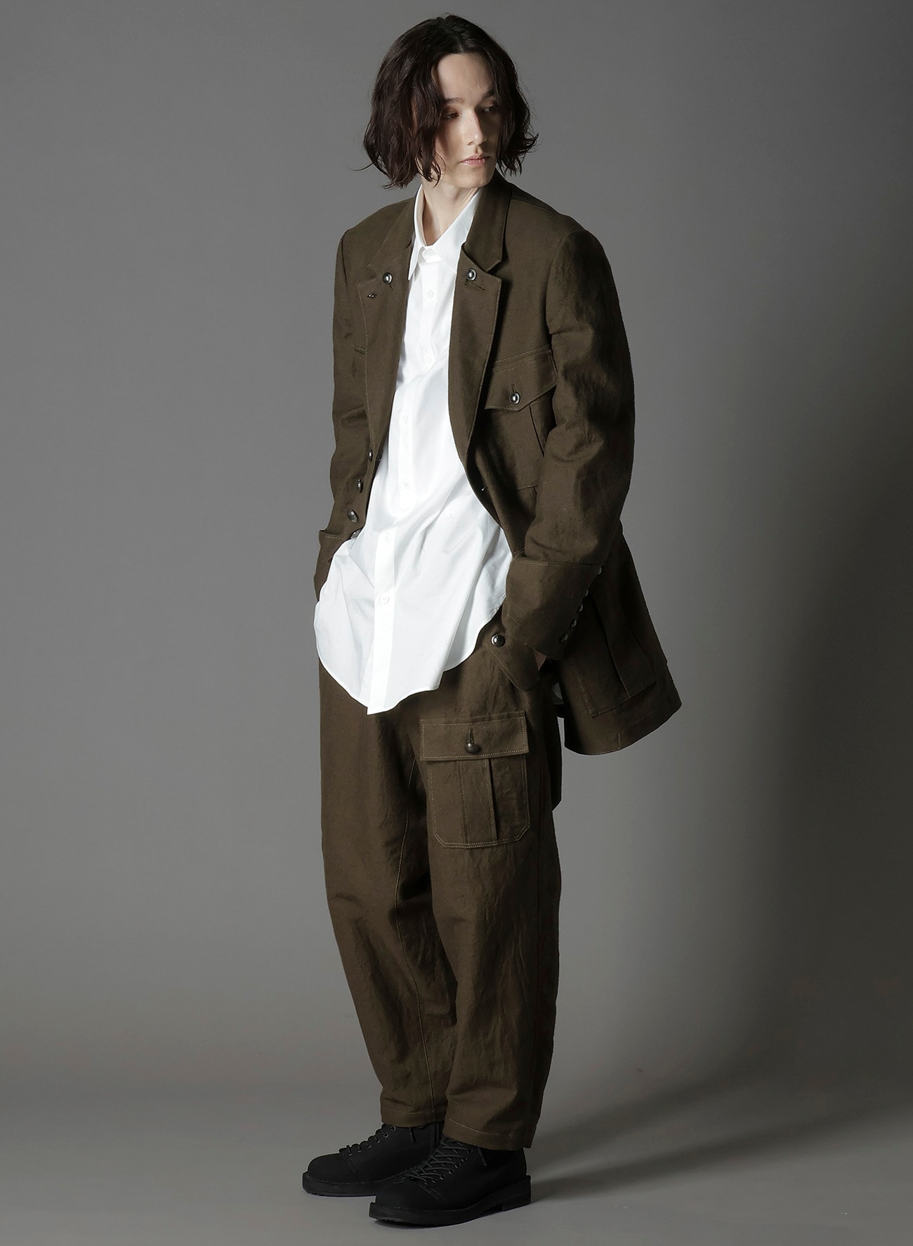 COTTON FLAX MOLESKIN POCKET SLIM PANTS