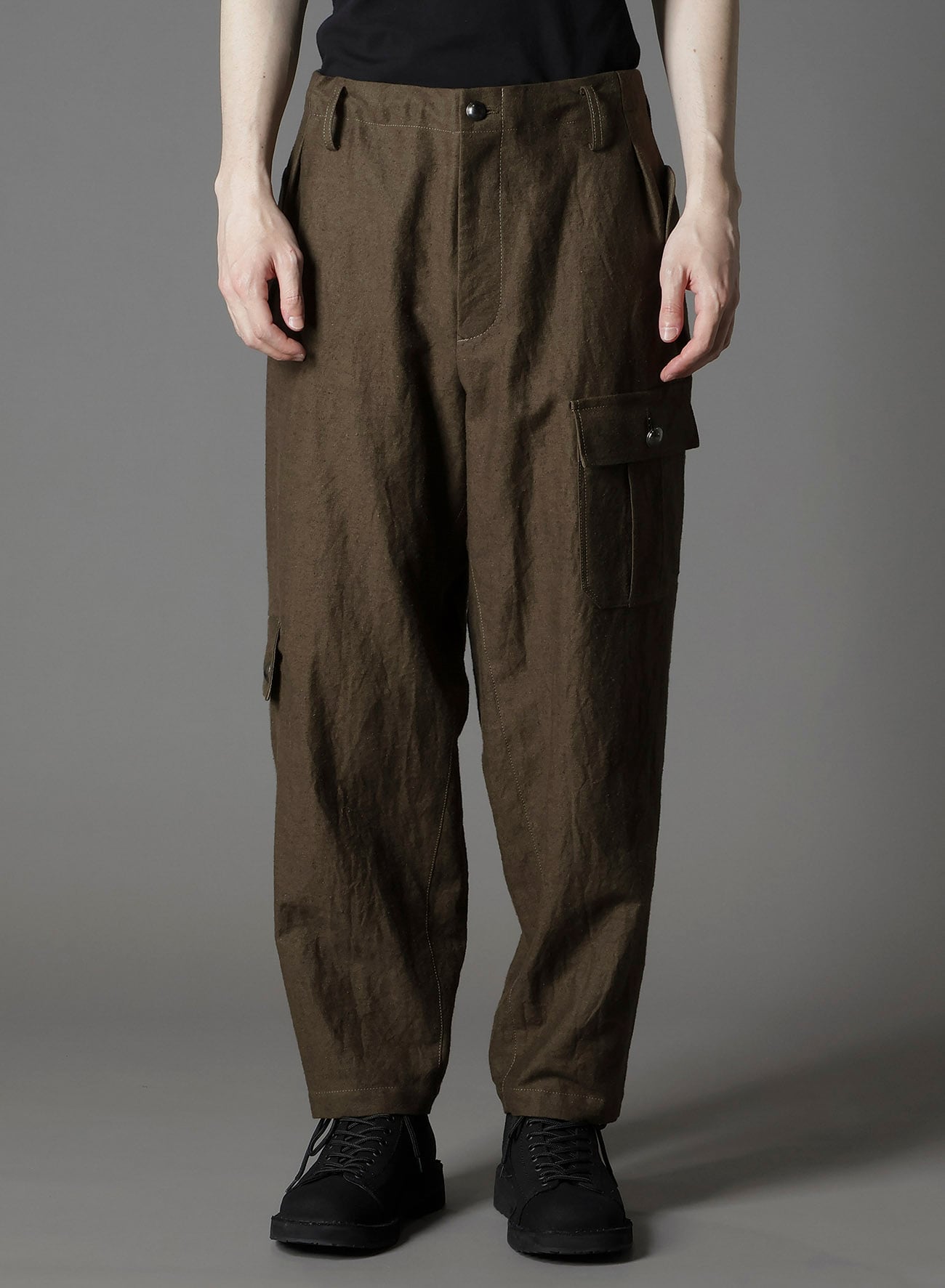 COTTON FLAX MOLESKIN POCKET SLIM PANTS