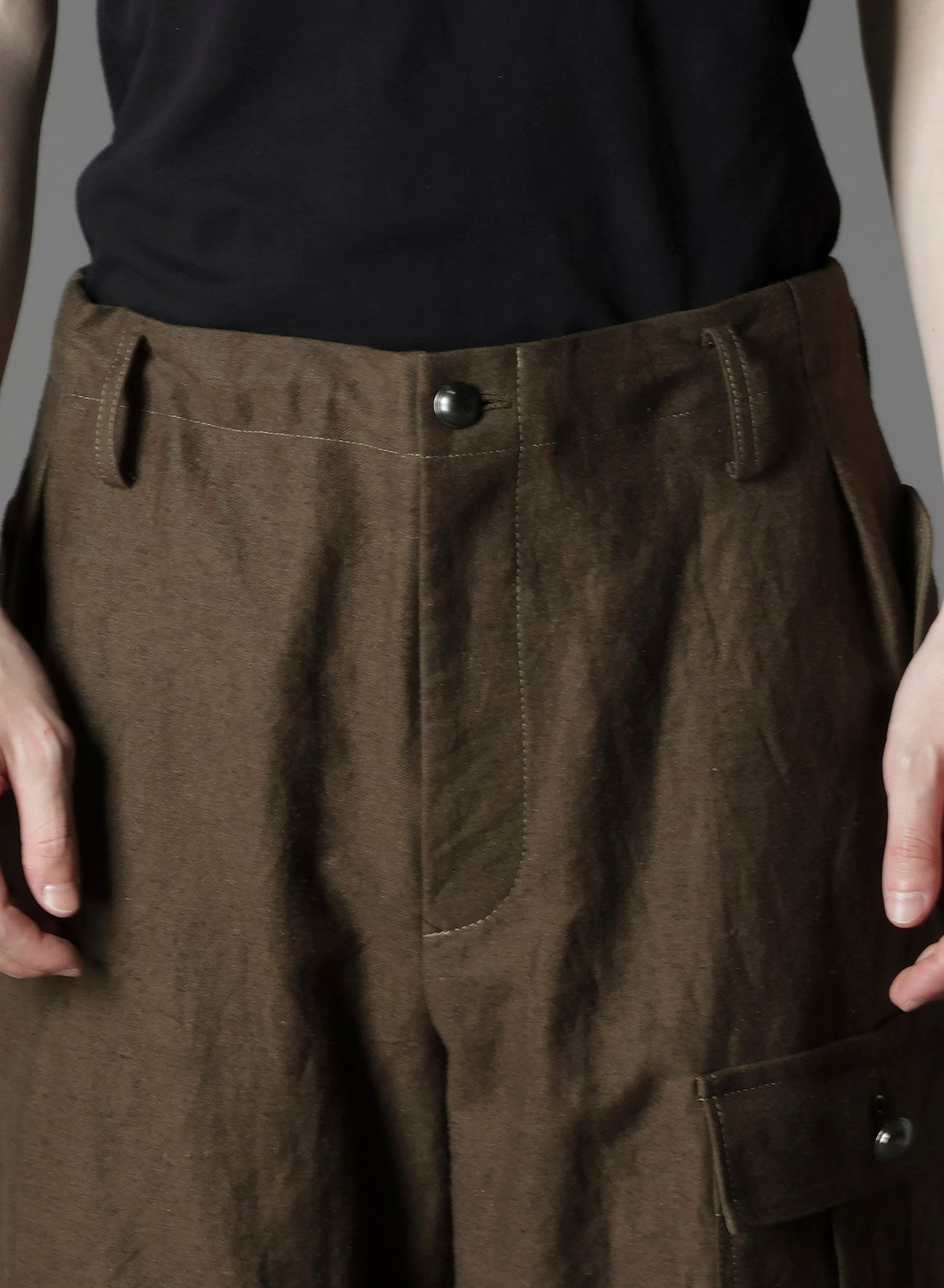 COTTON FLAX MOLESKIN POCKET SLIM PANTS