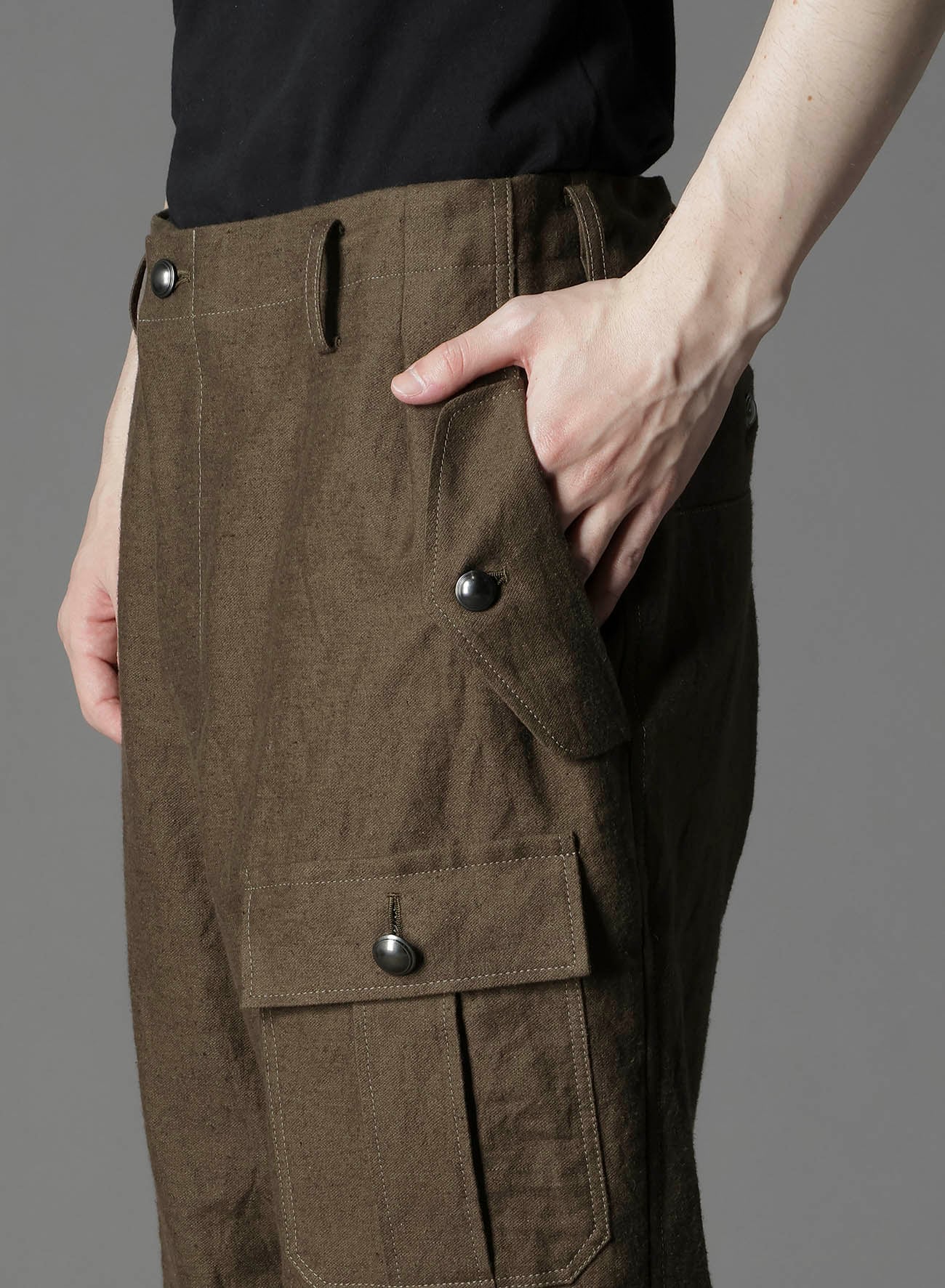 COTTON FLAX MOLESKIN POCKET SLIM PANTS
