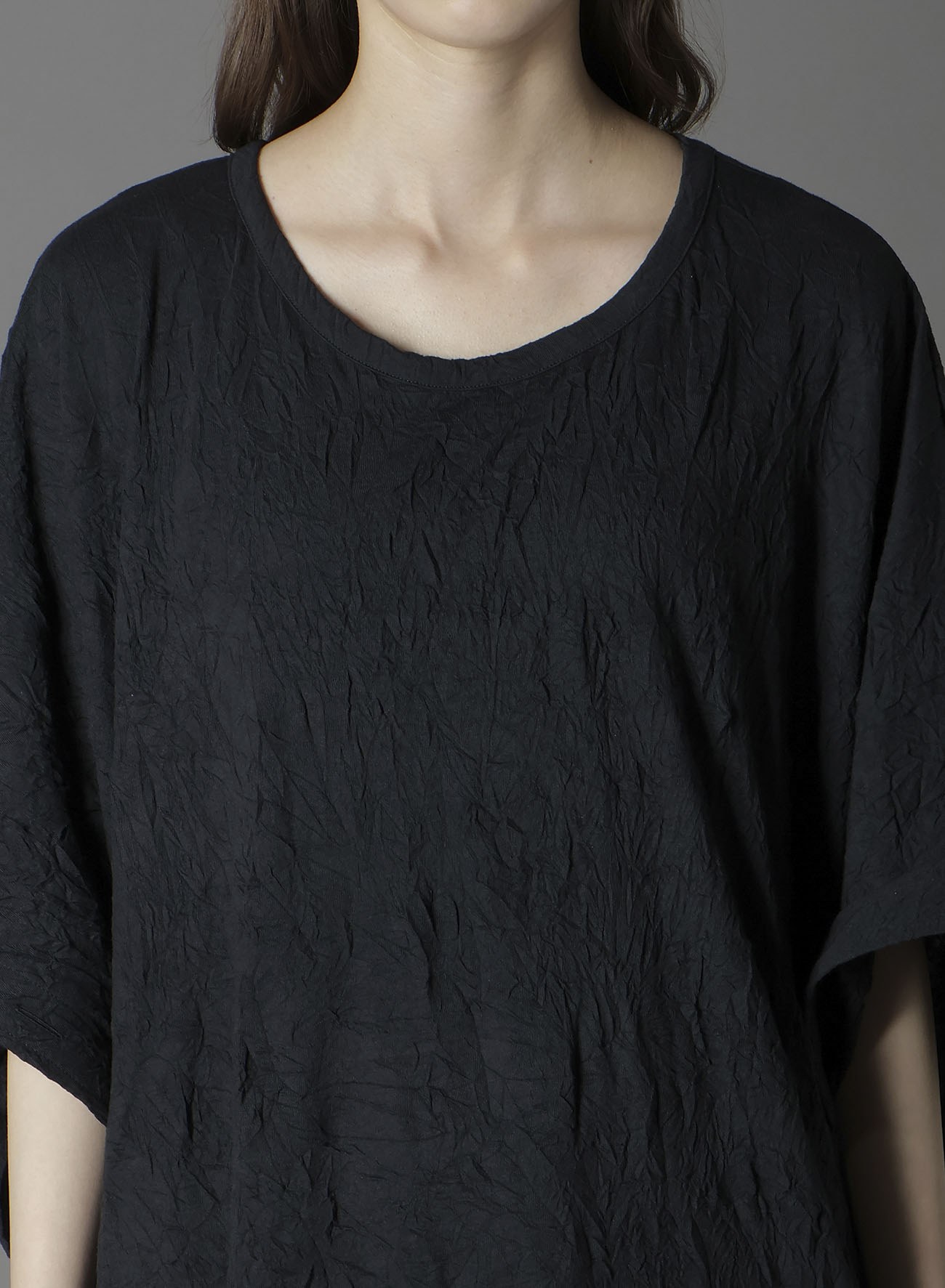 CATHC WASHER WRINKLE JERSEY SIDE BUTTON SHORT SLEEVED T-SHIRT