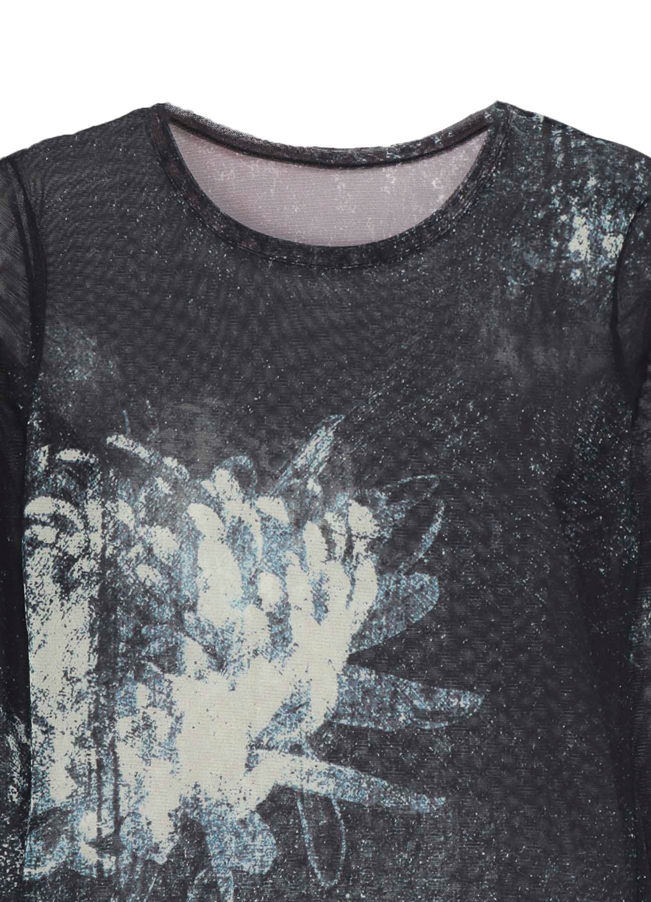 SOFT TULLE FLORAL PATTERN ROUND NECK TULLE