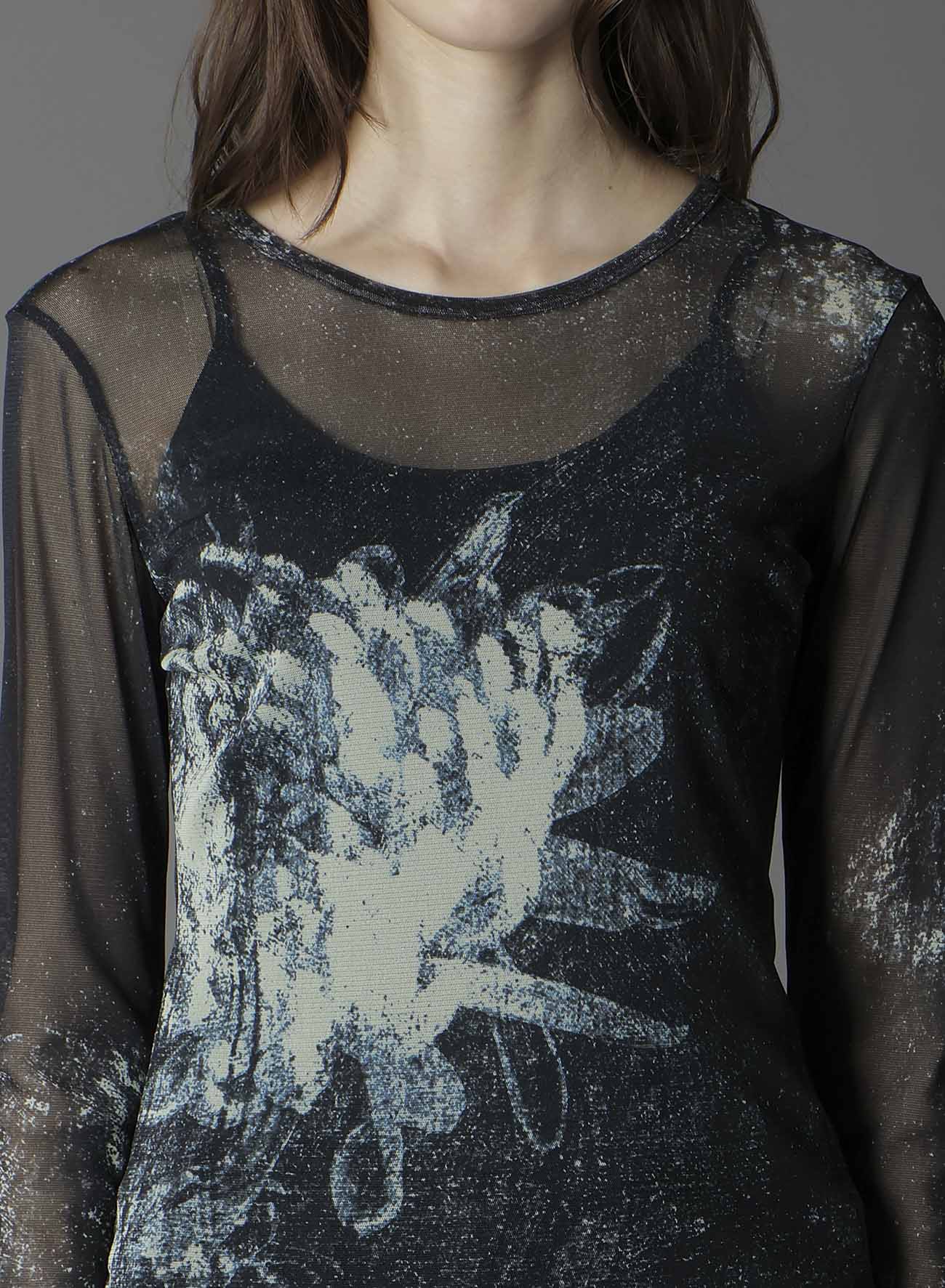 SOFT TULLE FLORAL PATTERN ROUND NECK TULLE