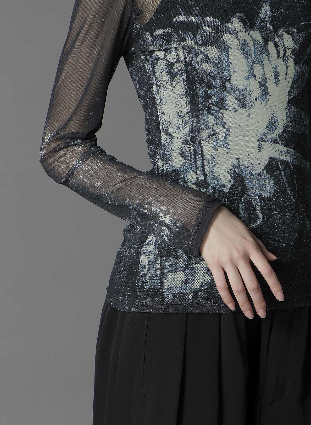 SOFT TULLE FLORAL PATTERN ROUND NECK TULLE