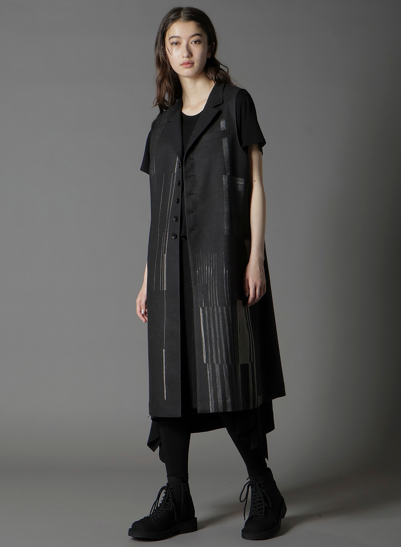 FLANNEL STRIPE PATTERN SINGLE LONG VEST