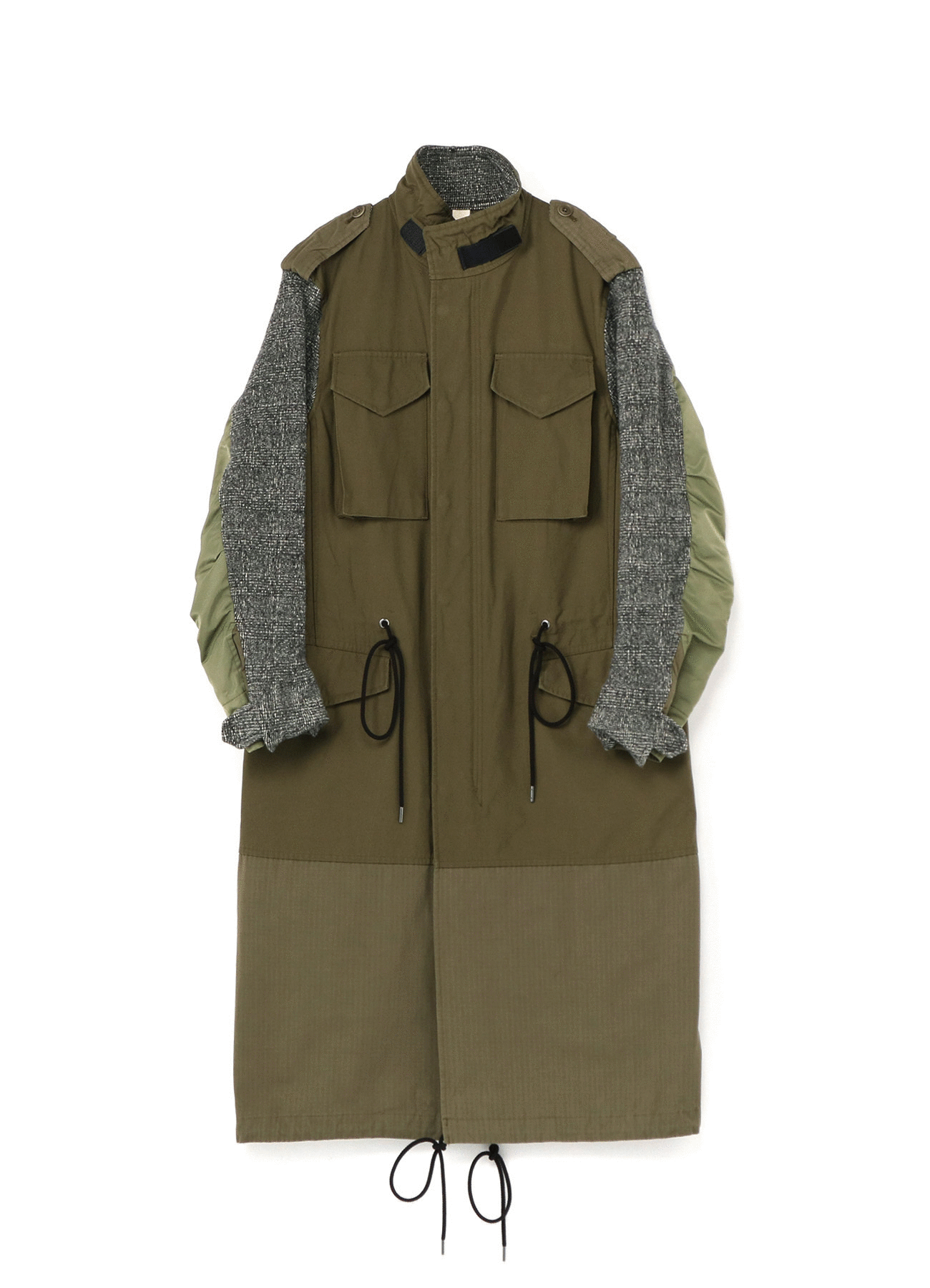 Glen Check Patchwork Military Long Coat