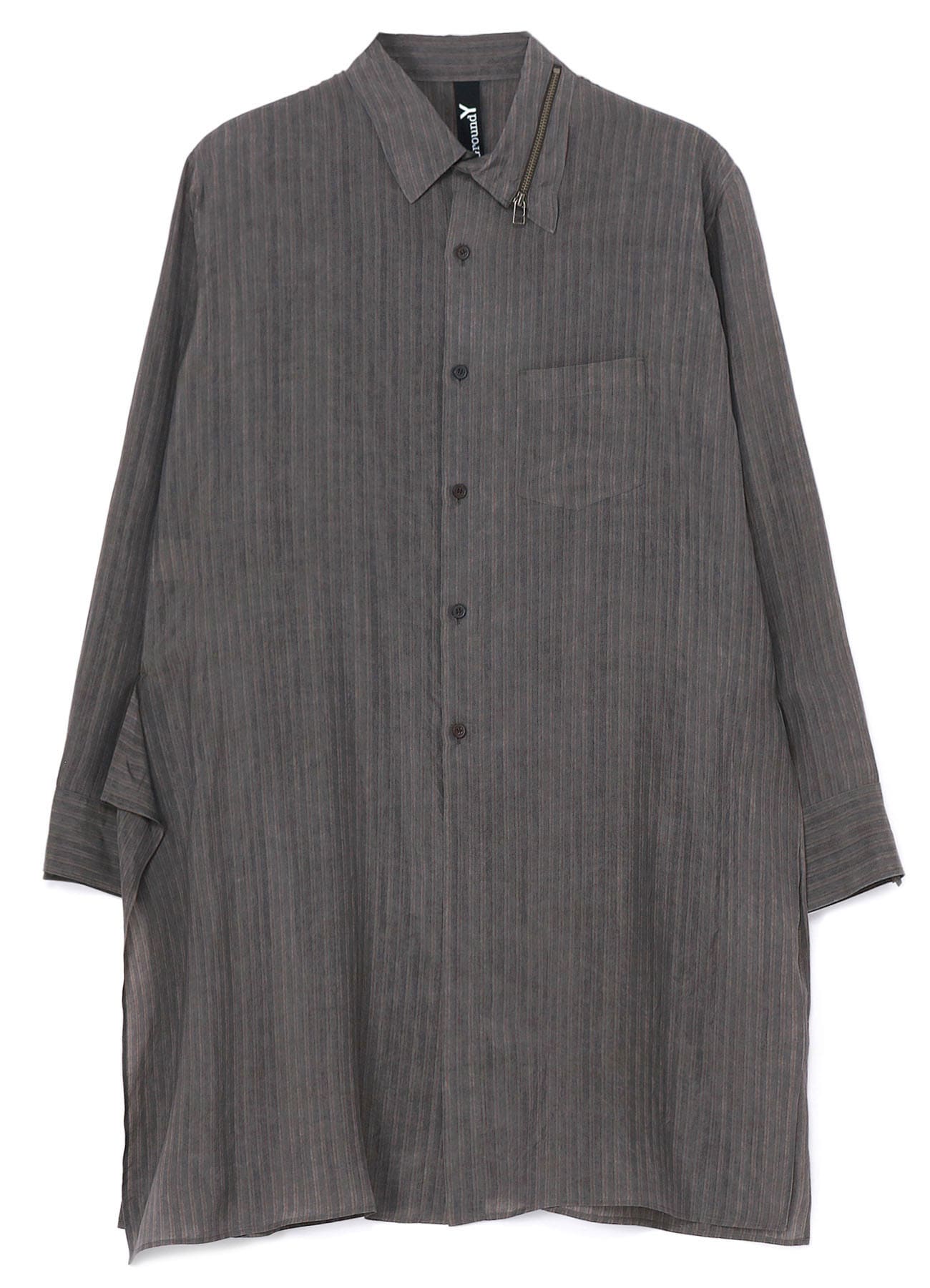 INK DYED STRIPE CUPRO RAYON COLLAR ZIPPER SHIRT